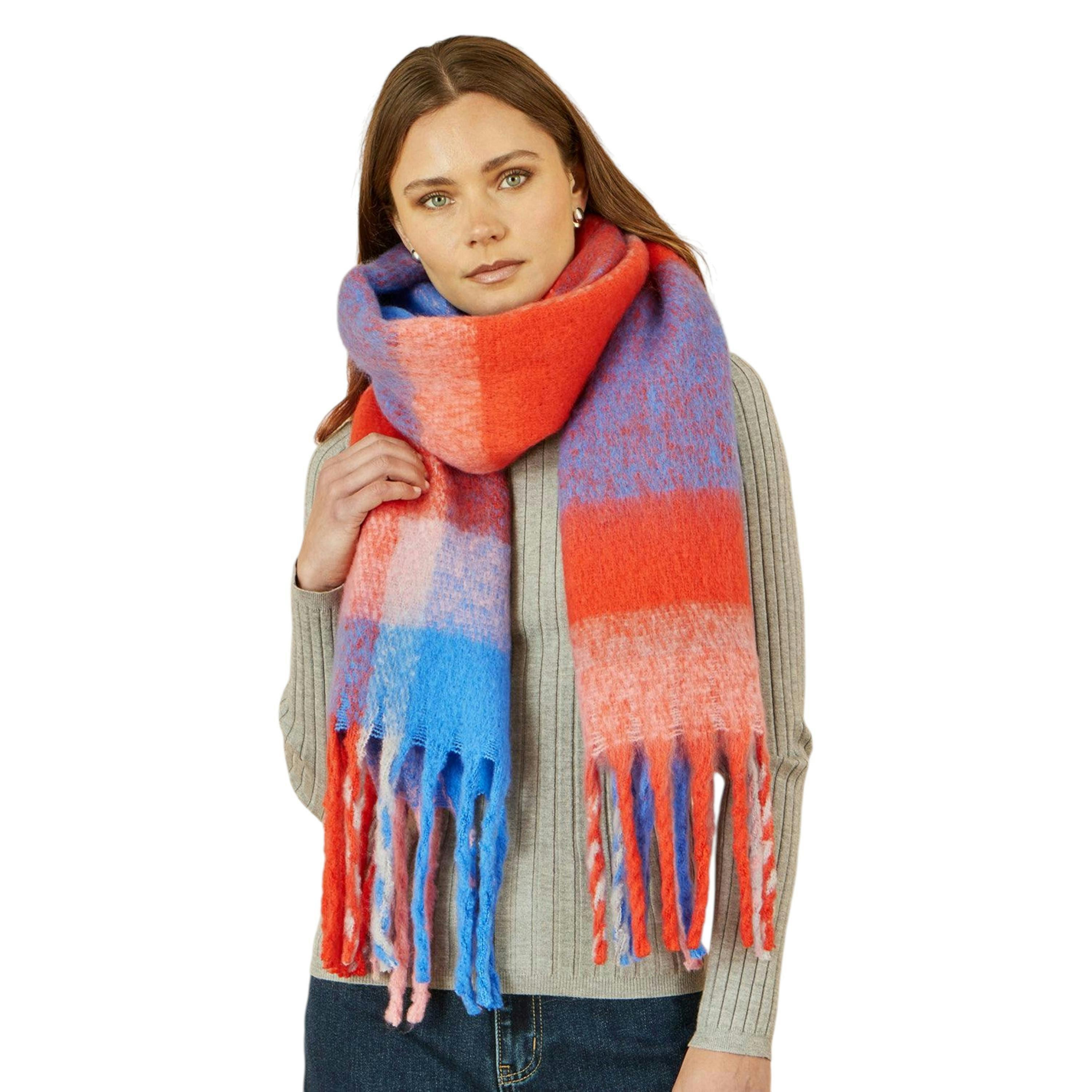 Yumi Orange And Black Check Soft Scarf , view 1 of 1