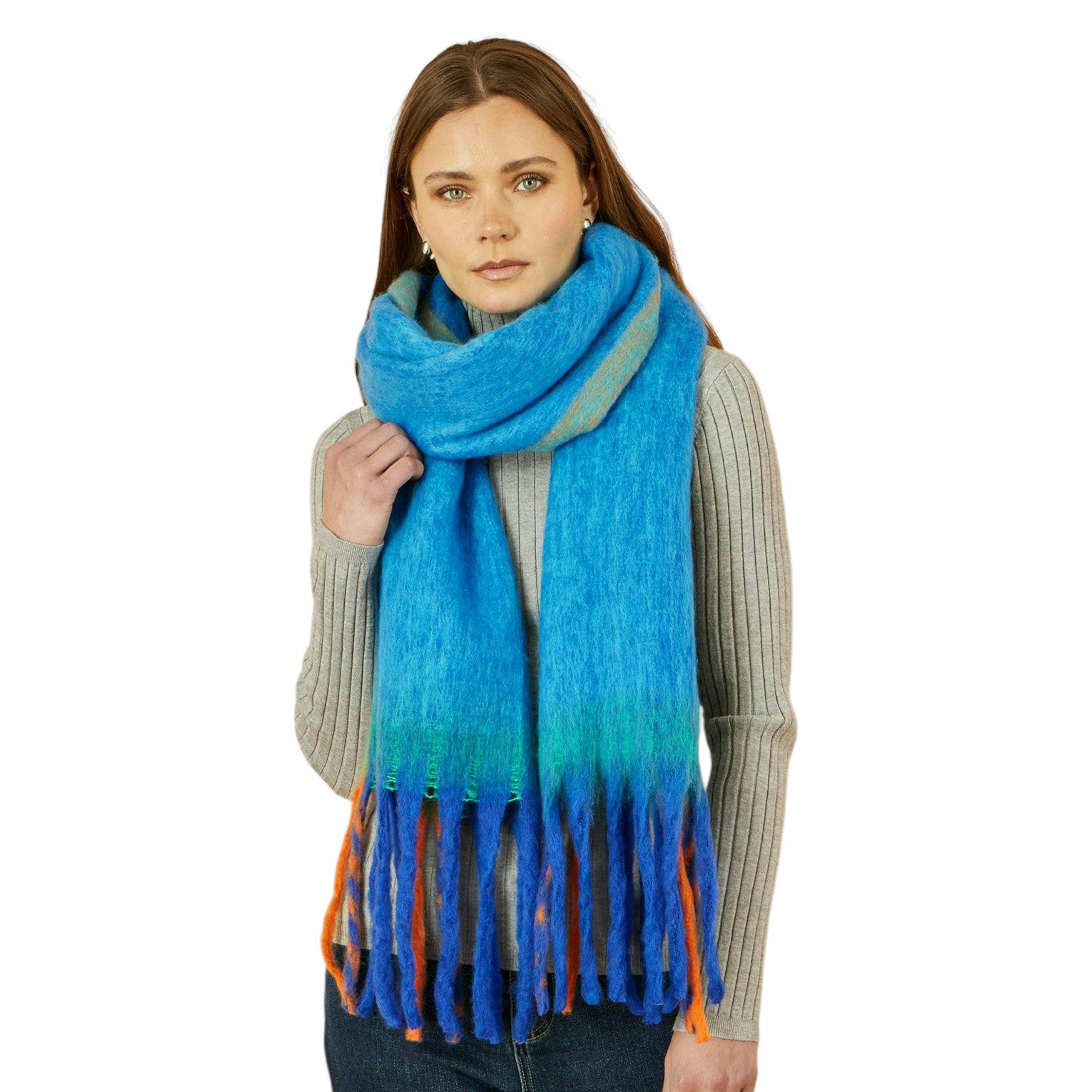 Yumi Blue Colour Block Scarf , view 1 of 1