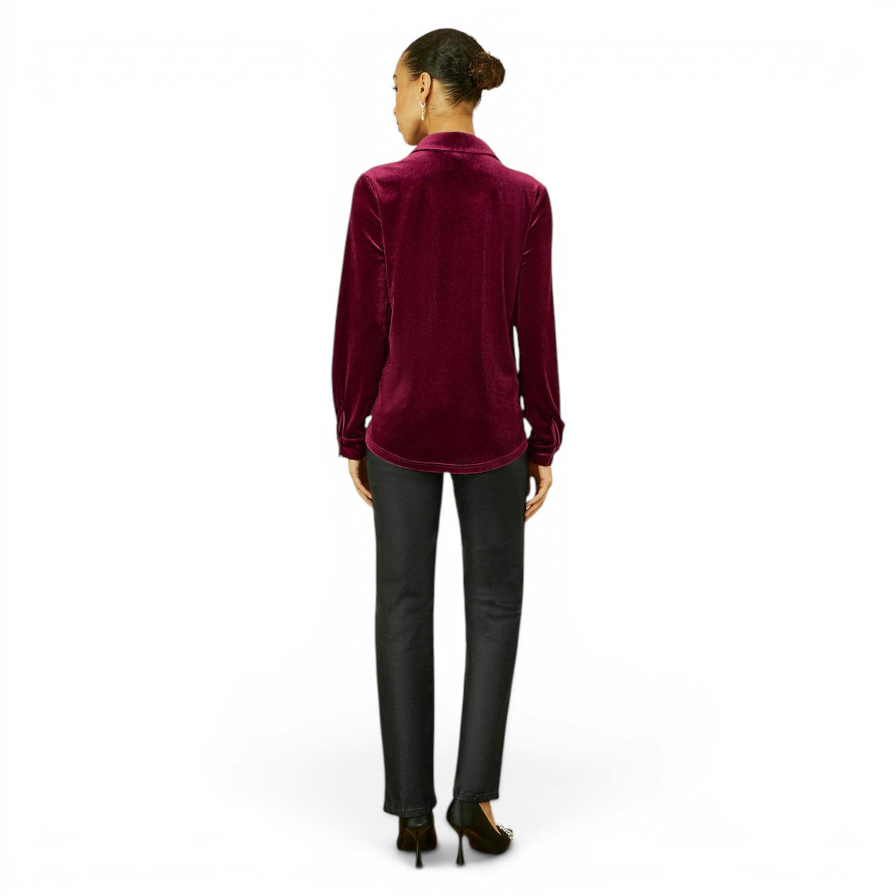 Yumi Burgundy Velvet Relaxed Fit Shirt , view 3 of 5