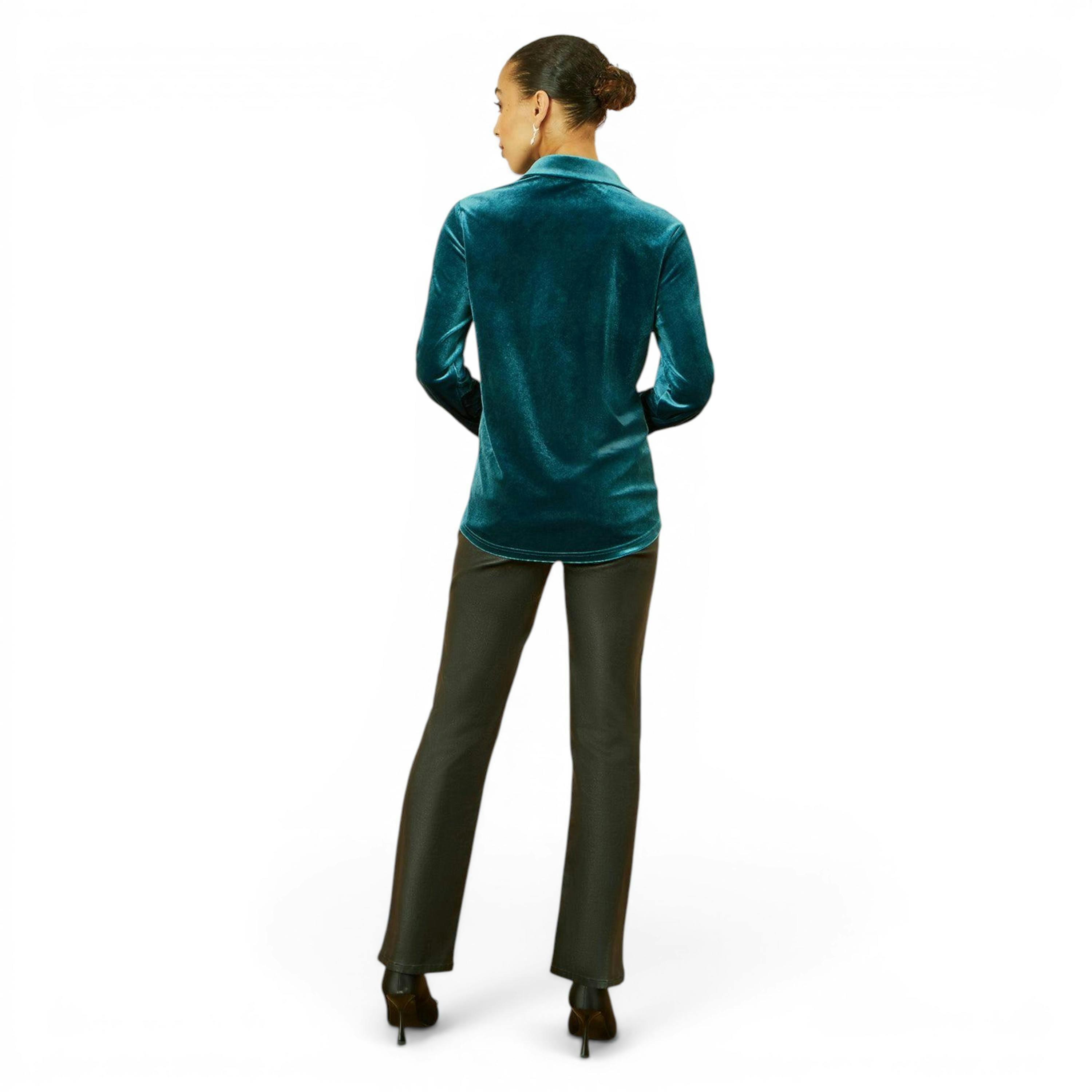 Yumi Teal Velvet Relaxed Fit Shirt , view 3 of 5