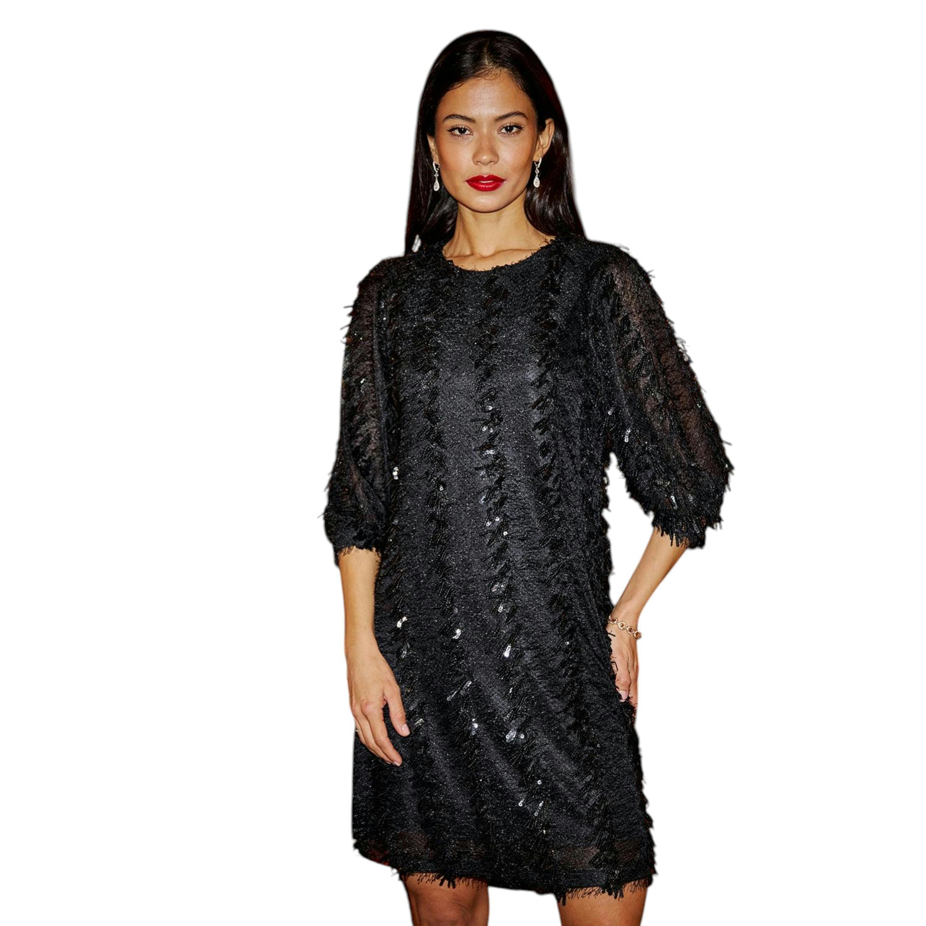 Yumi Black Hanging Sequin Tunic With Balloon Sleeves , view 3 of 6