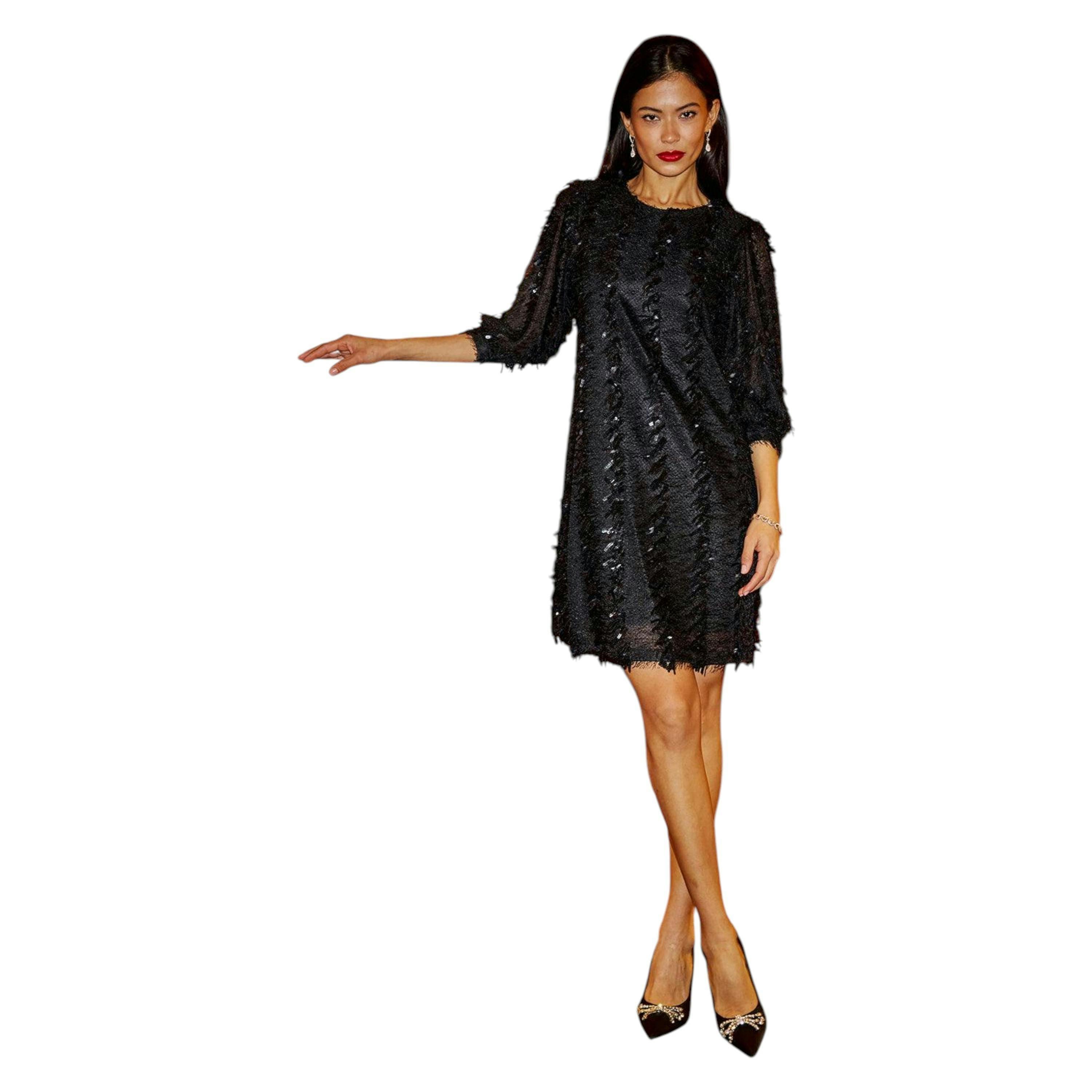 Yumi Black Hanging Sequin Tunic With Balloon Sleeves , view 6 of 6