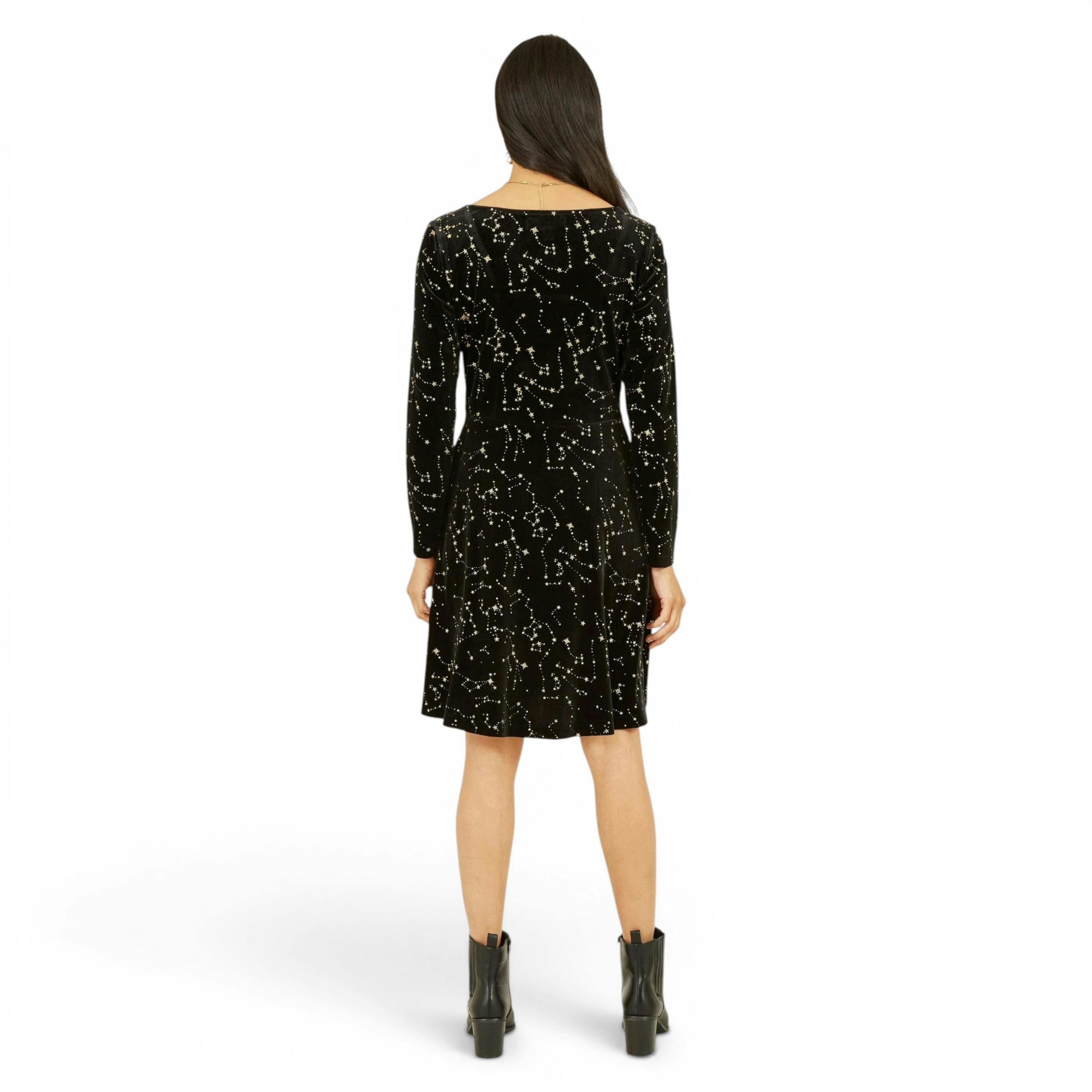 Yumi Black Star Foil Print Long Sleeve Skater Dress , view 5 of 5