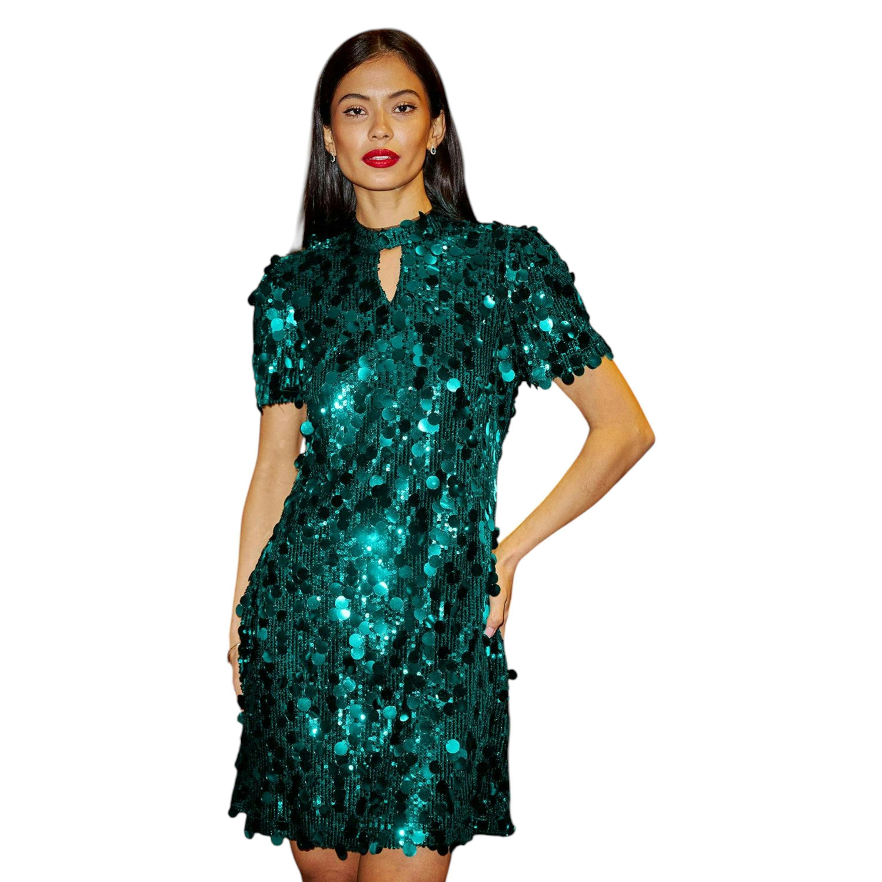 Yumi Green Big Sequin Tunic With Keyhole Neckline , view 1 of 6