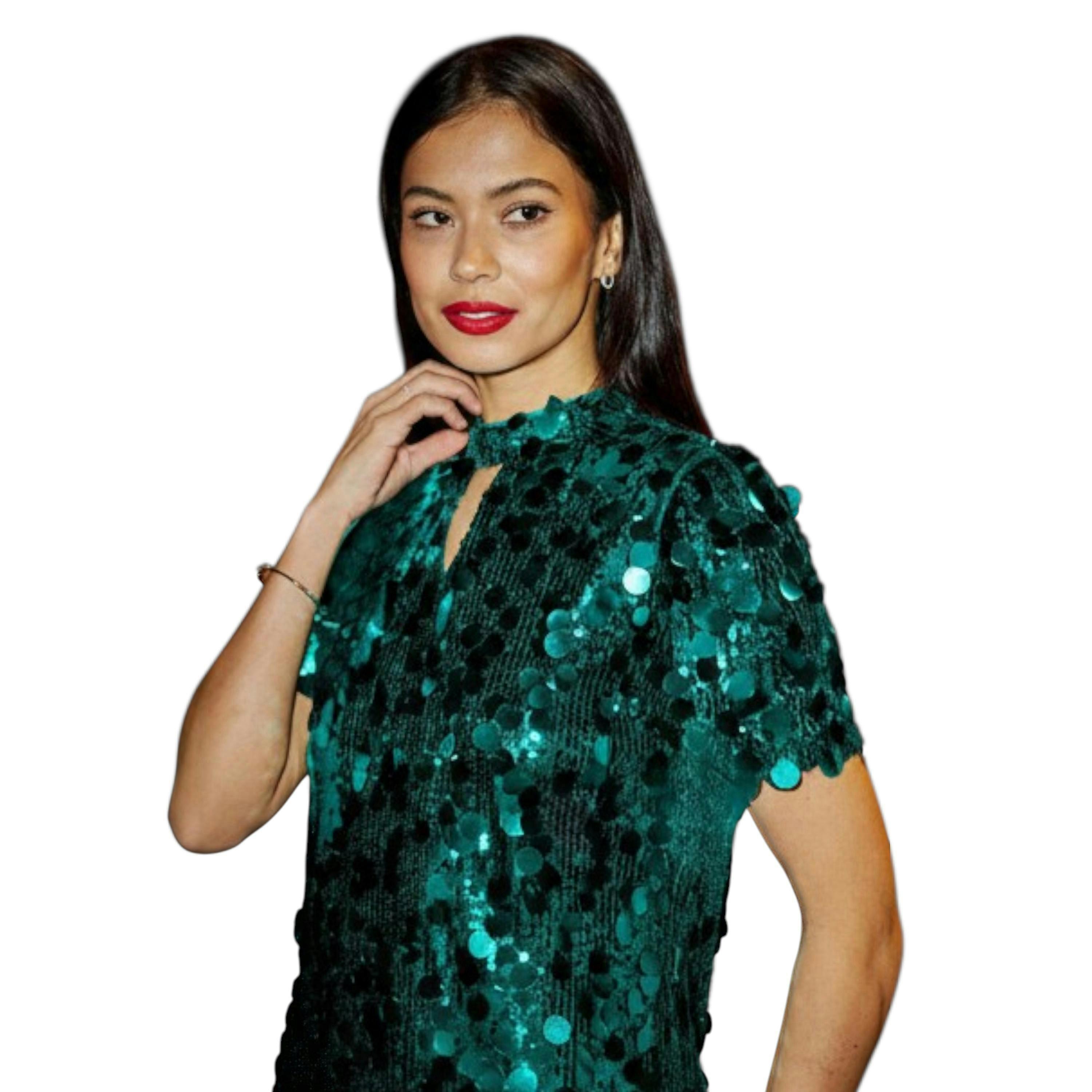 Yumi Green Big Sequin Tunic With Keyhole Neckline , view 2 of 6