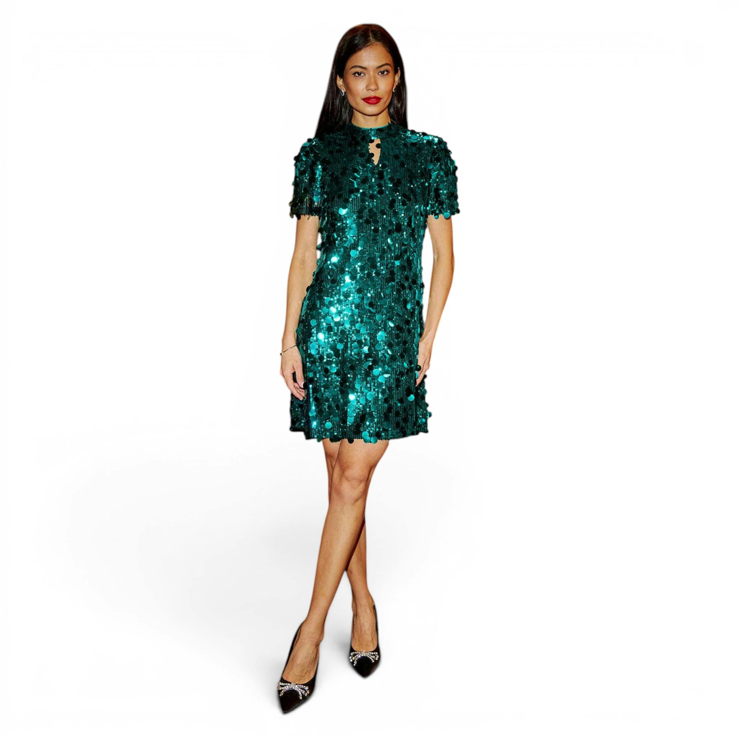 Yumi Green Big Sequin Tunic With Keyhole Neckline , view 3 of 6