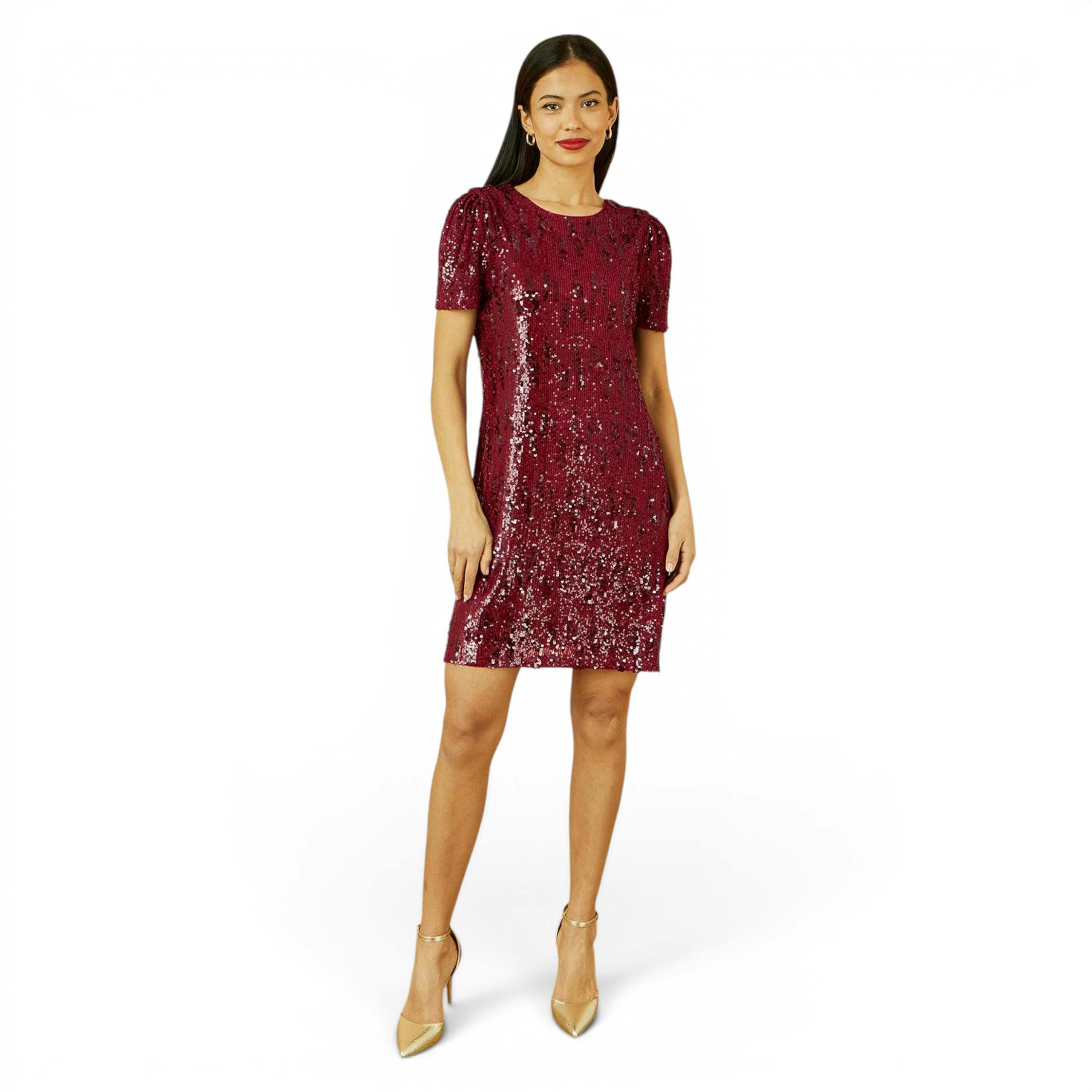 Yumi Burgundy Sequin Stretch Tunic Dress , view 4 of 6