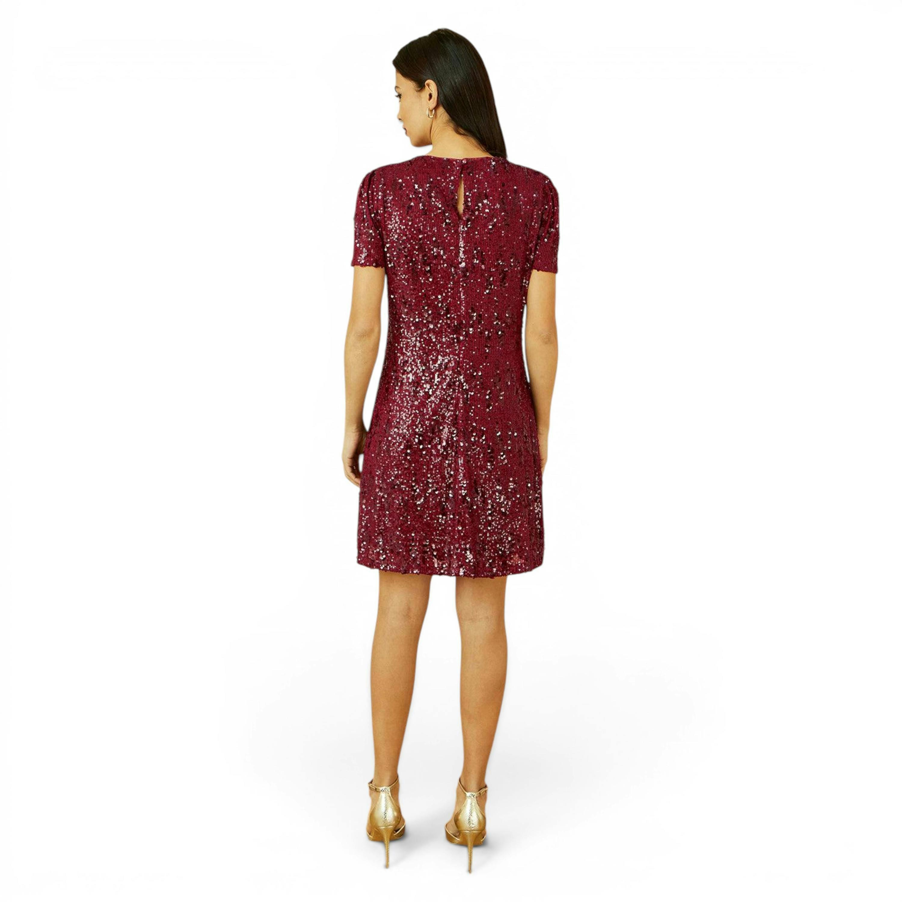Yumi Burgundy Sequin Stretch Tunic Dress , view 5 of 6