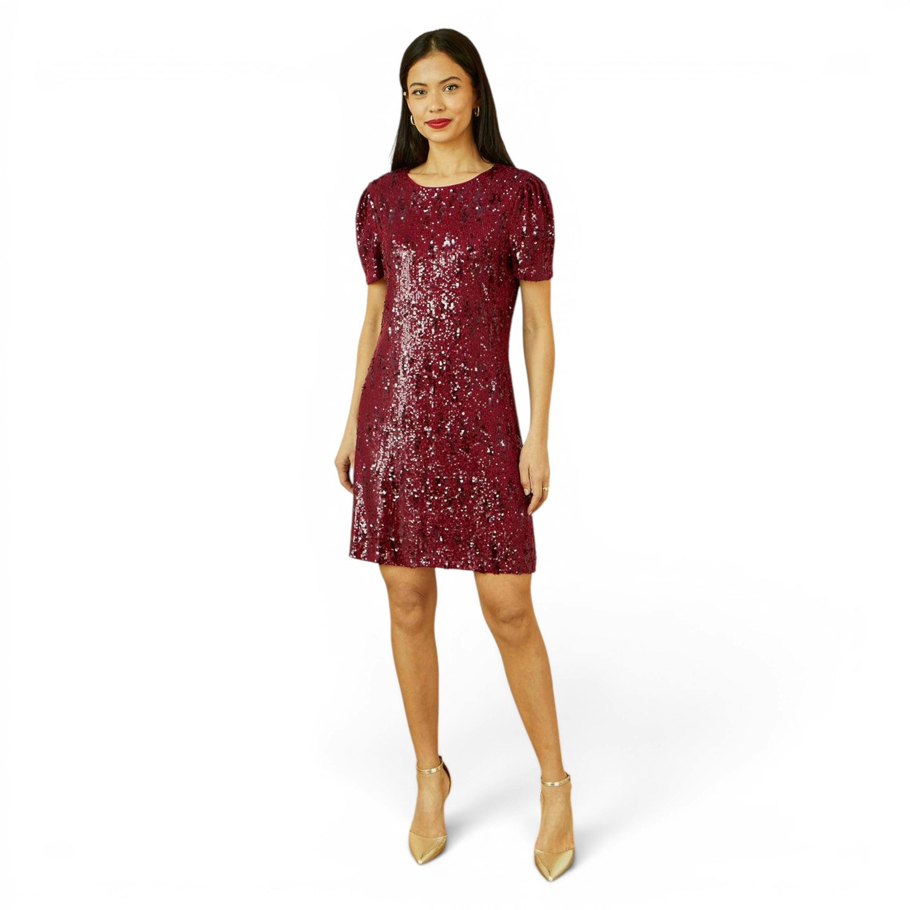 Yumi Burgundy Sequin Stretch Tunic Dress , view 6 of 6