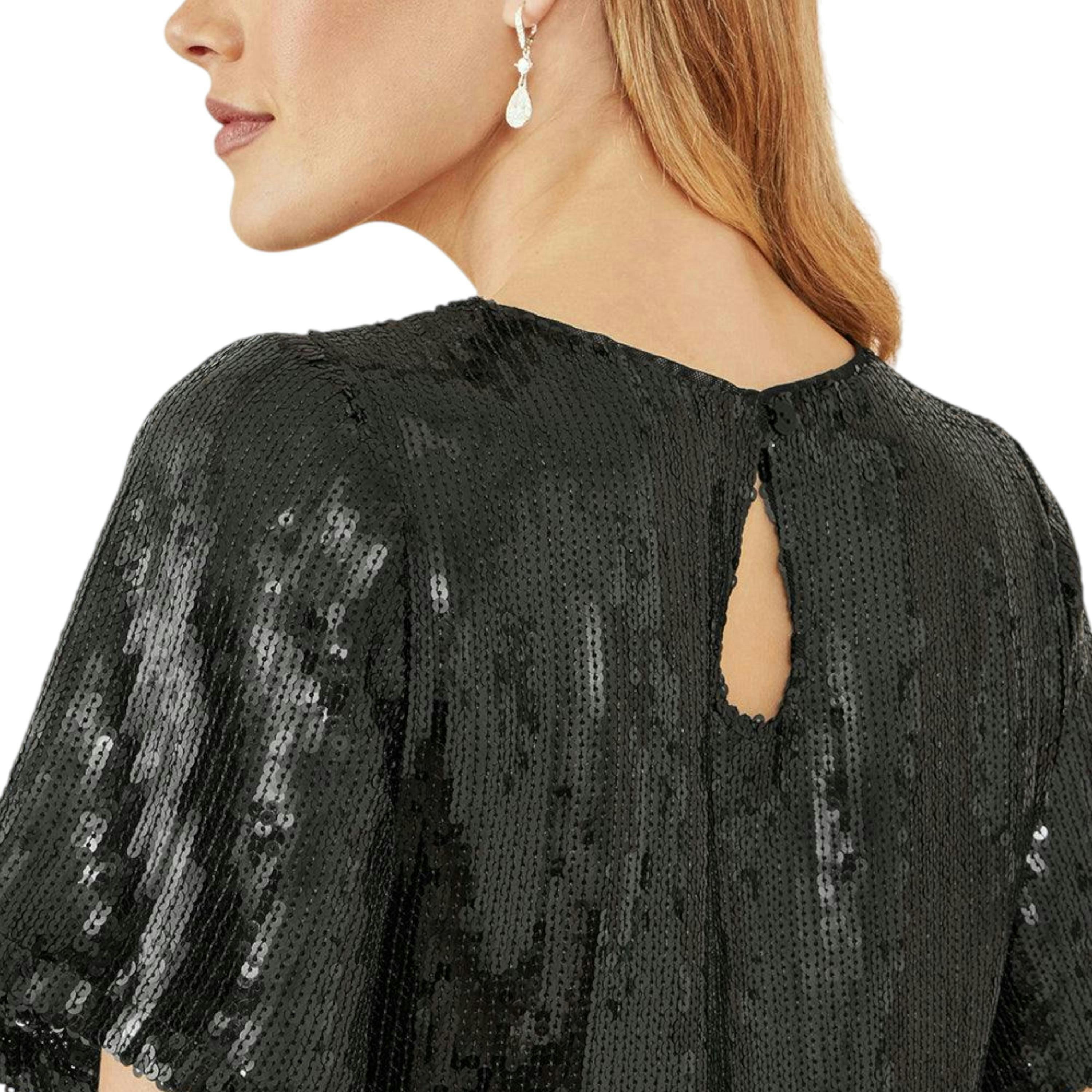 Yumi Black Sequin Tassels Hem Midi Tunic Dress , view 3 of 6