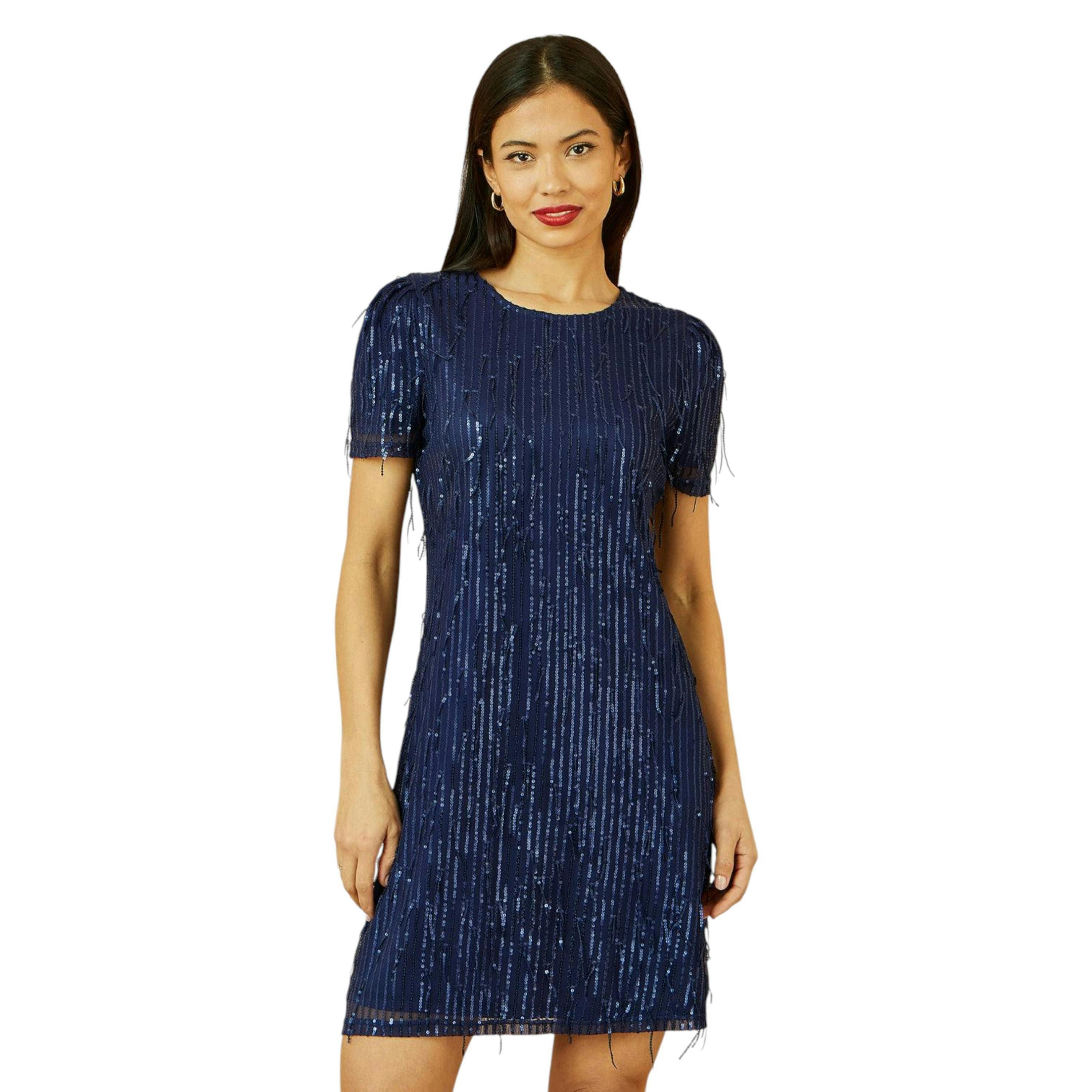 Yumi Navy Dripping Sequin Tunic Dress , view 1 of 6