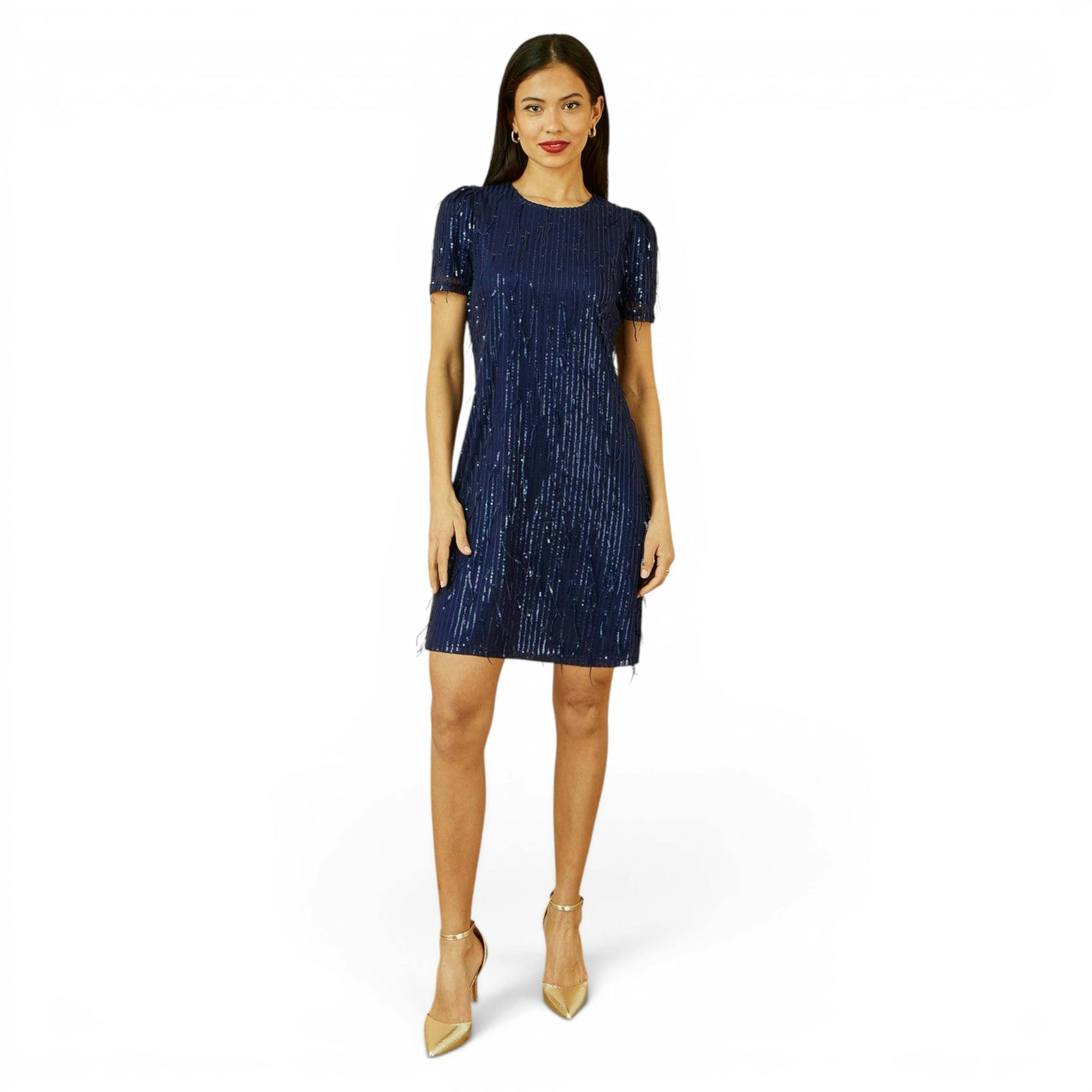 Yumi Navy Dripping Sequin Tunic Dress , view 2 of 6