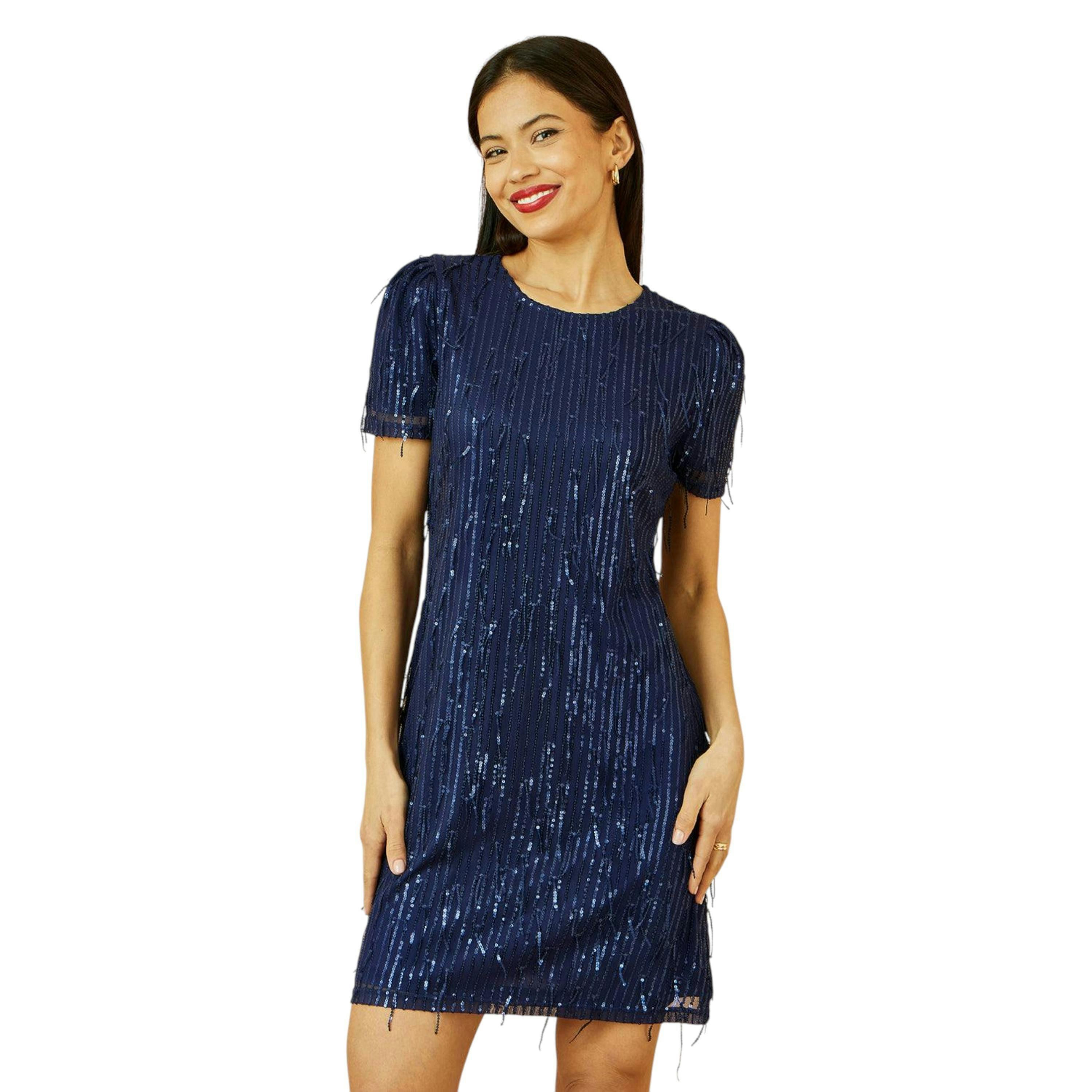 Yumi Navy Dripping Sequin Tunic Dress , view 3 of 6