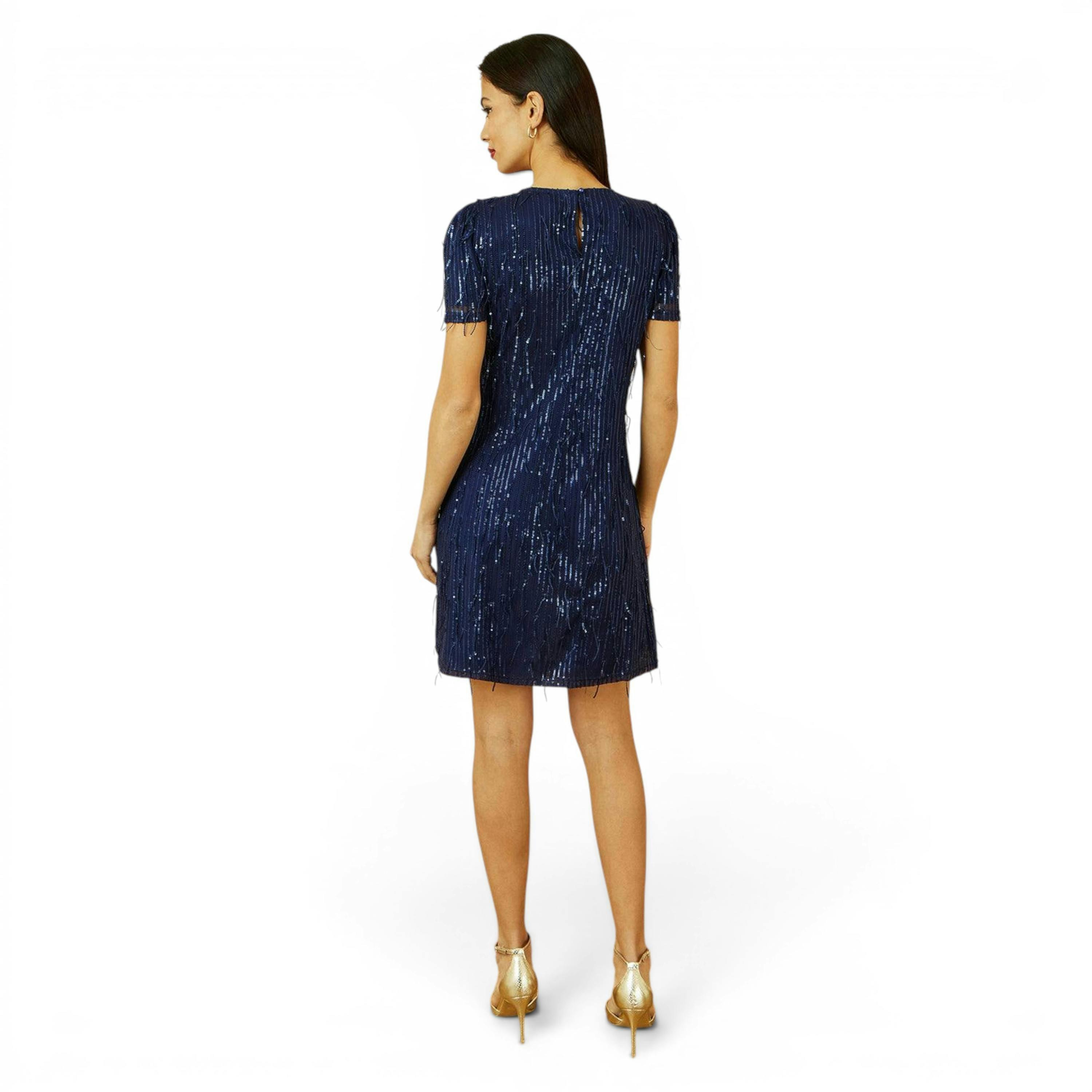 Yumi Navy Dripping Sequin Tunic Dress , view 4 of 6