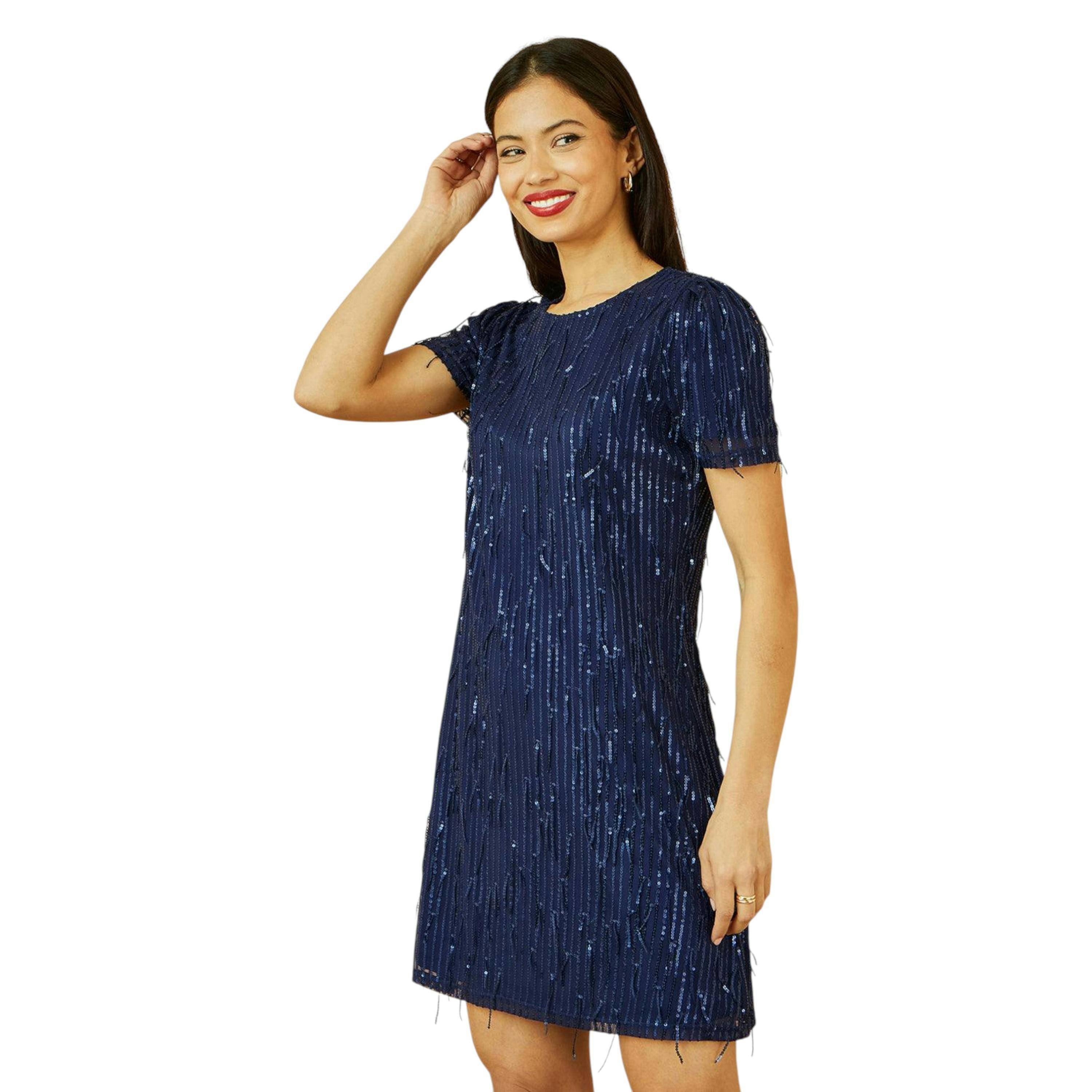 Yumi Navy Dripping Sequin Tunic Dress , view 5 of 6