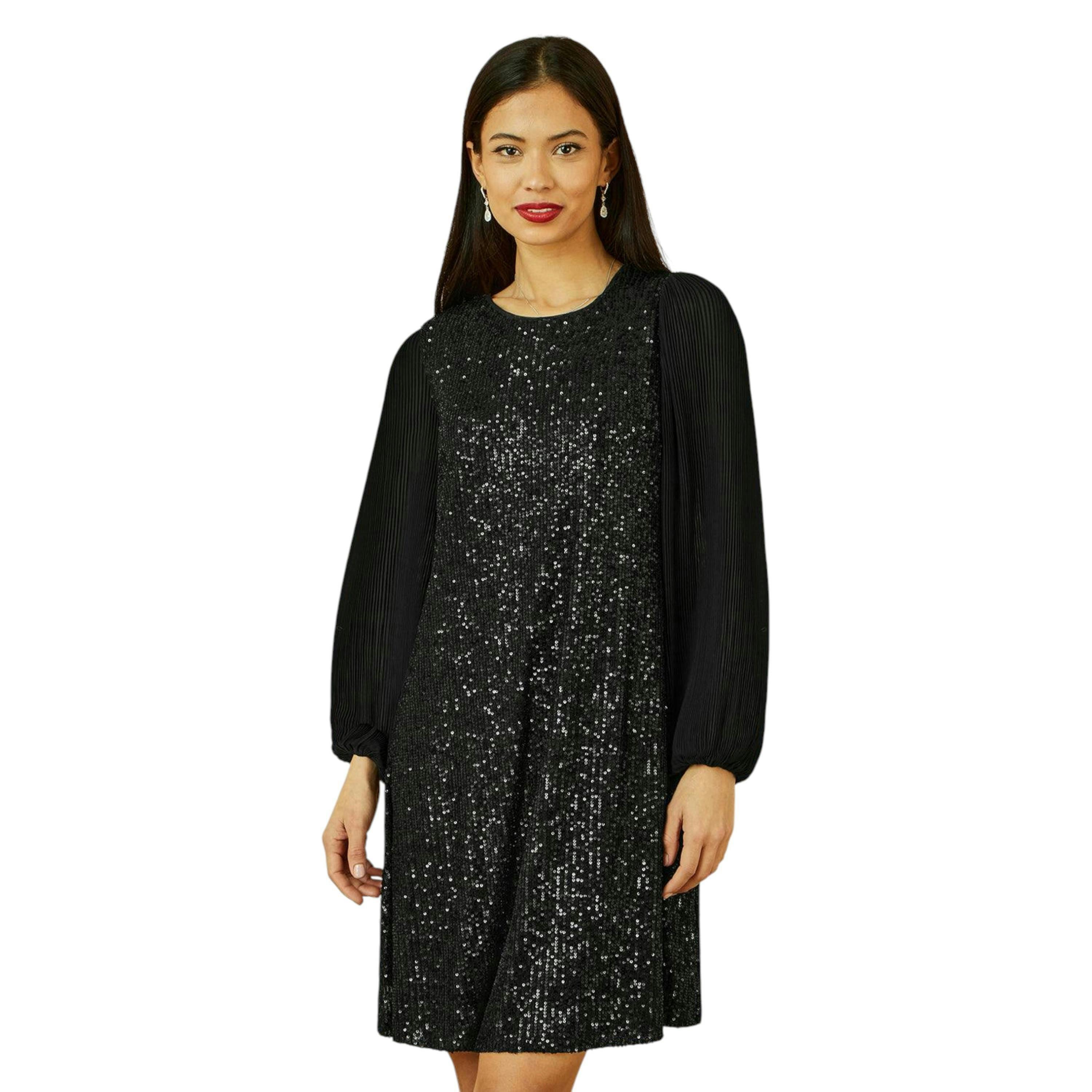 Yumi Black Velvet Sequin Tunic With Long Pleated Sleeves , view 2 of 6