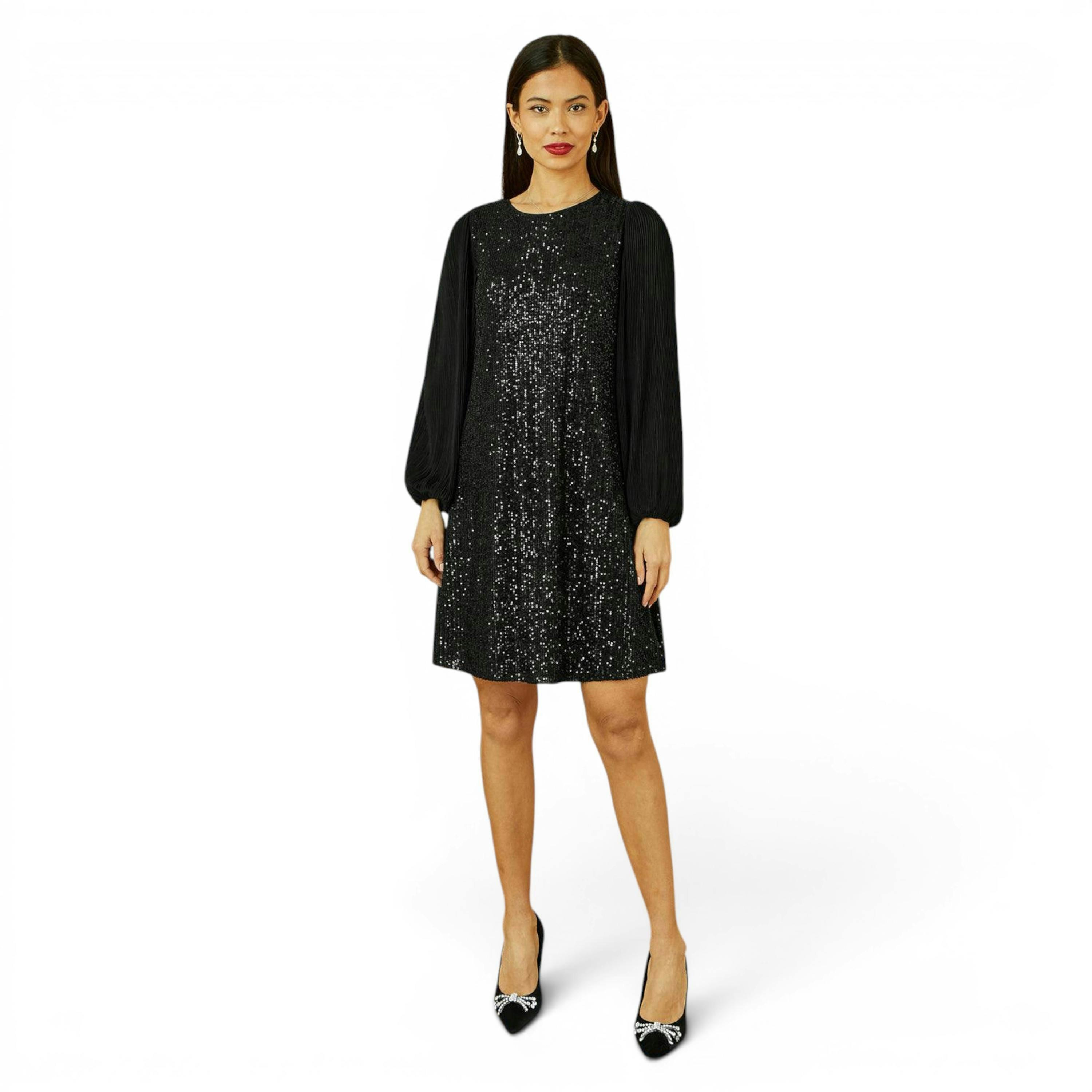 Yumi Black Velvet Sequin Tunic With Long Pleated Sleeves , view 3 of 6