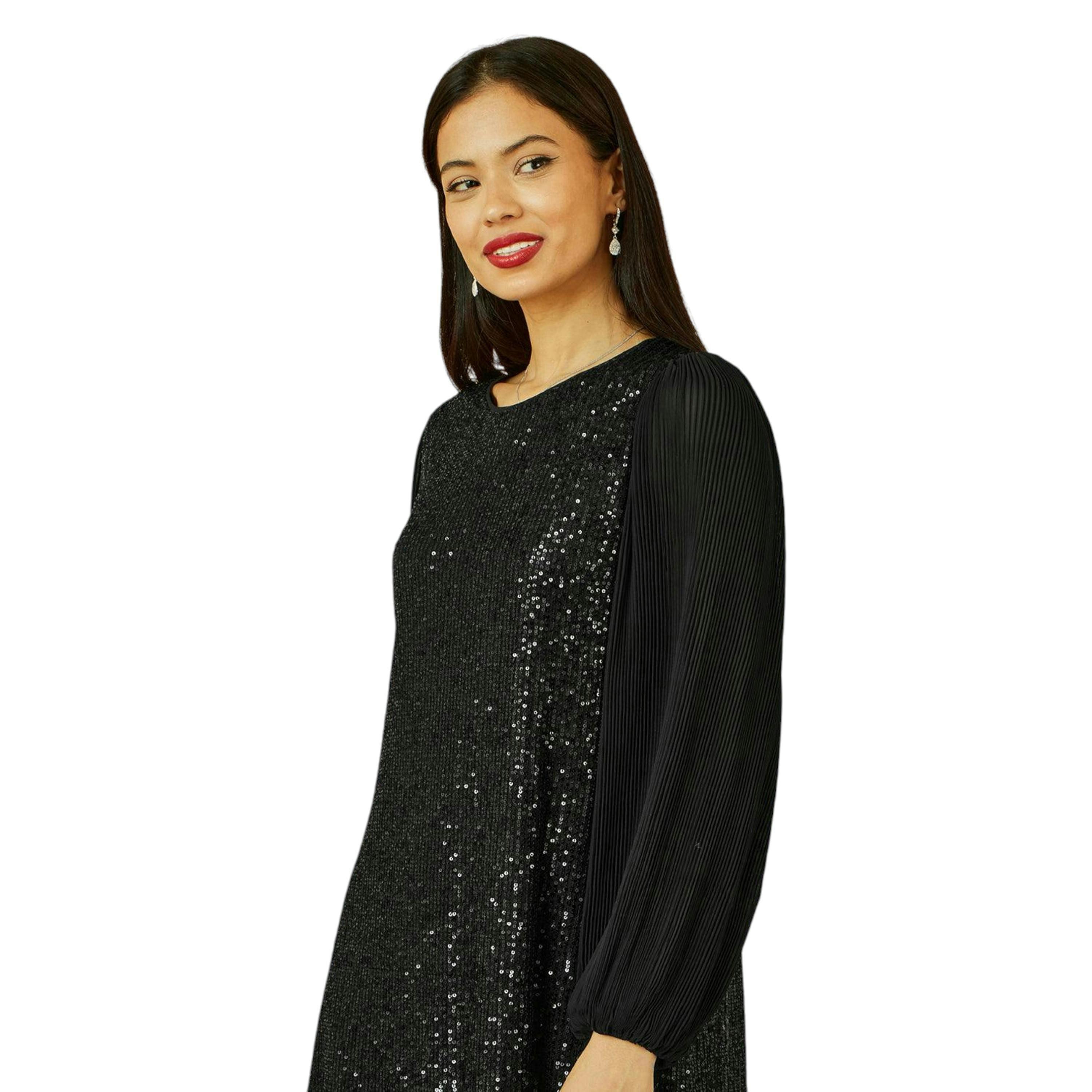 Yumi Black Velvet Sequin Tunic With Long Pleated Sleeves , view 4 of 6