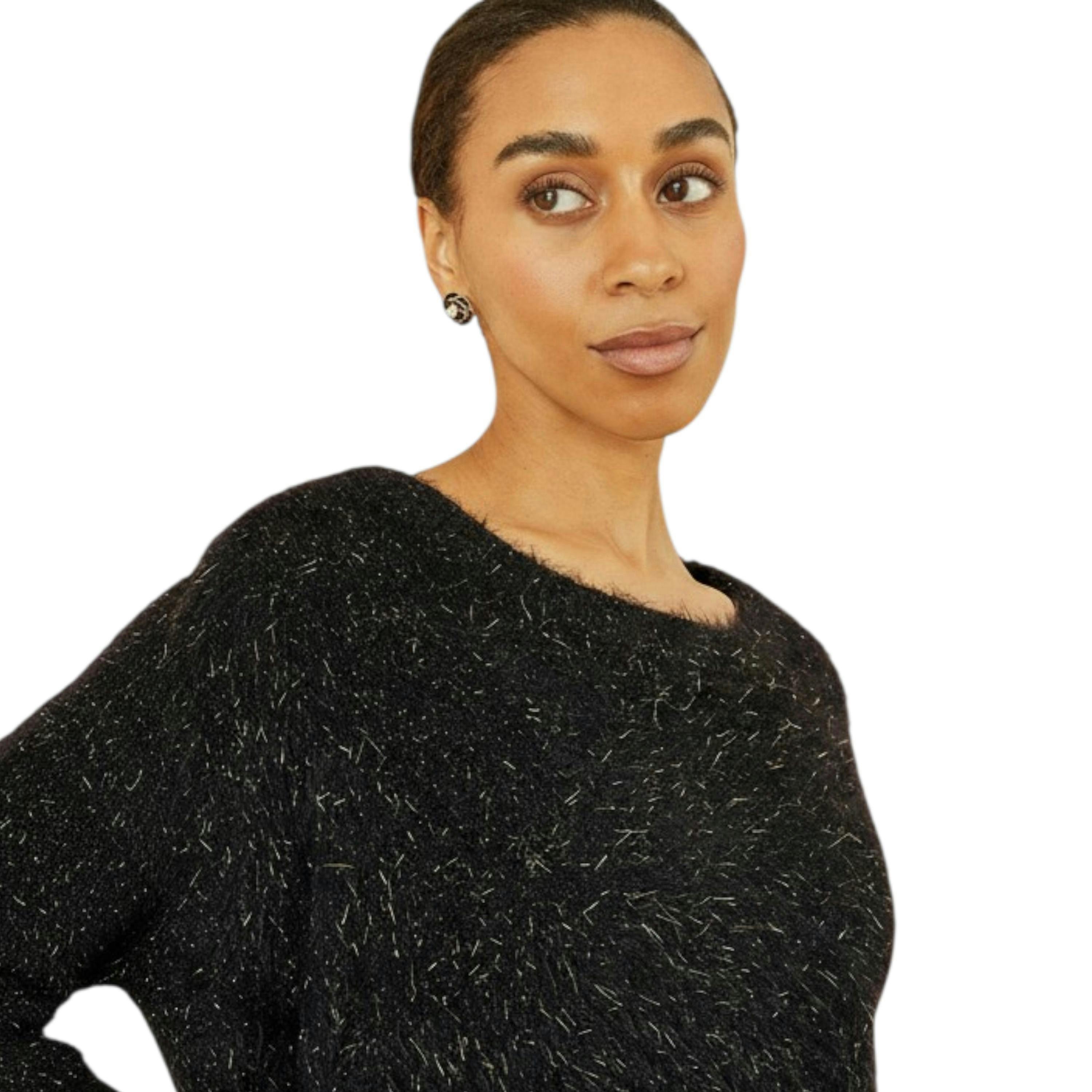 Yumi Black Metallic Fluffy Eyelash Relaxed Jumper , view 3 of 5