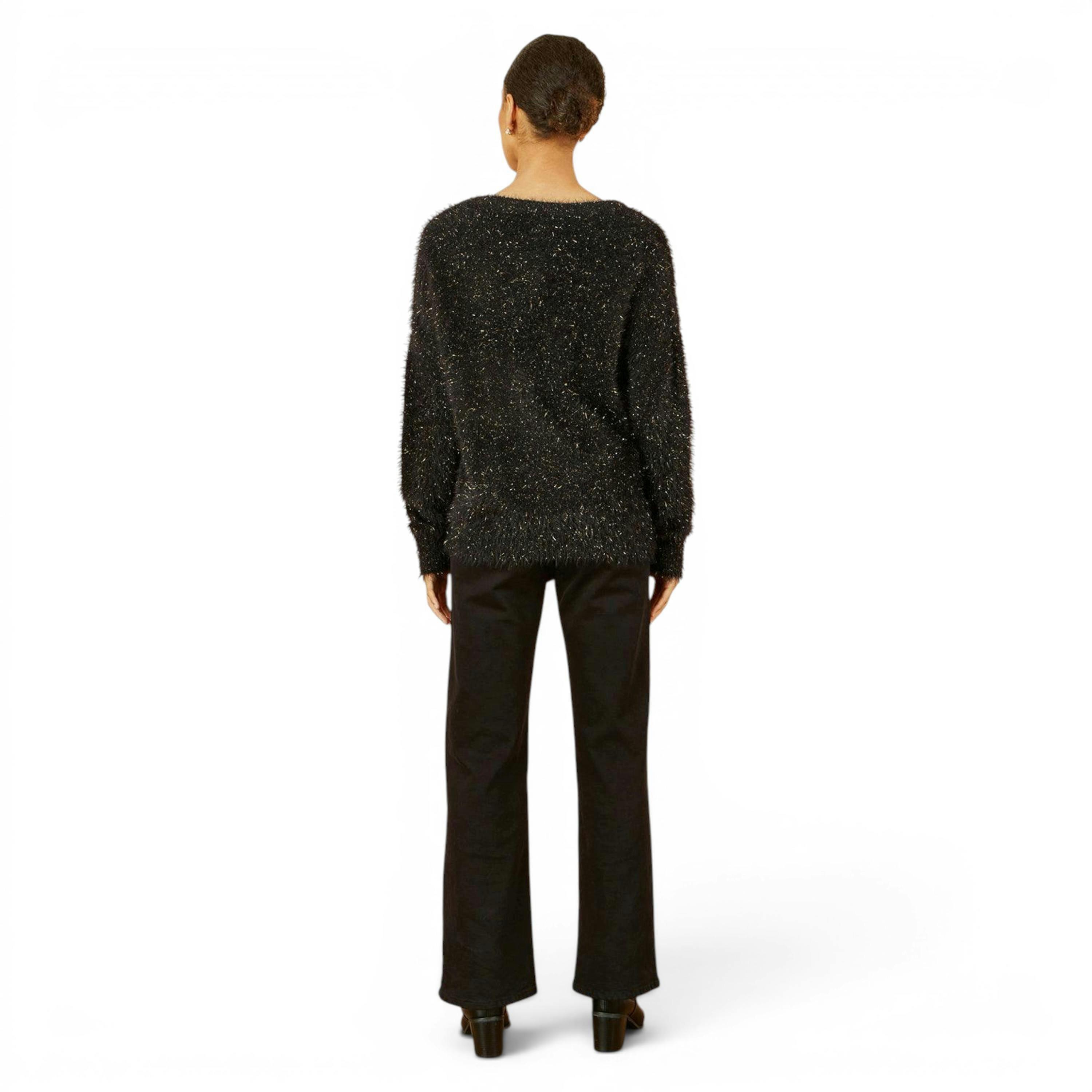 Yumi Black Metallic Fluffy Eyelash Relaxed Jumper , view 4 of 5