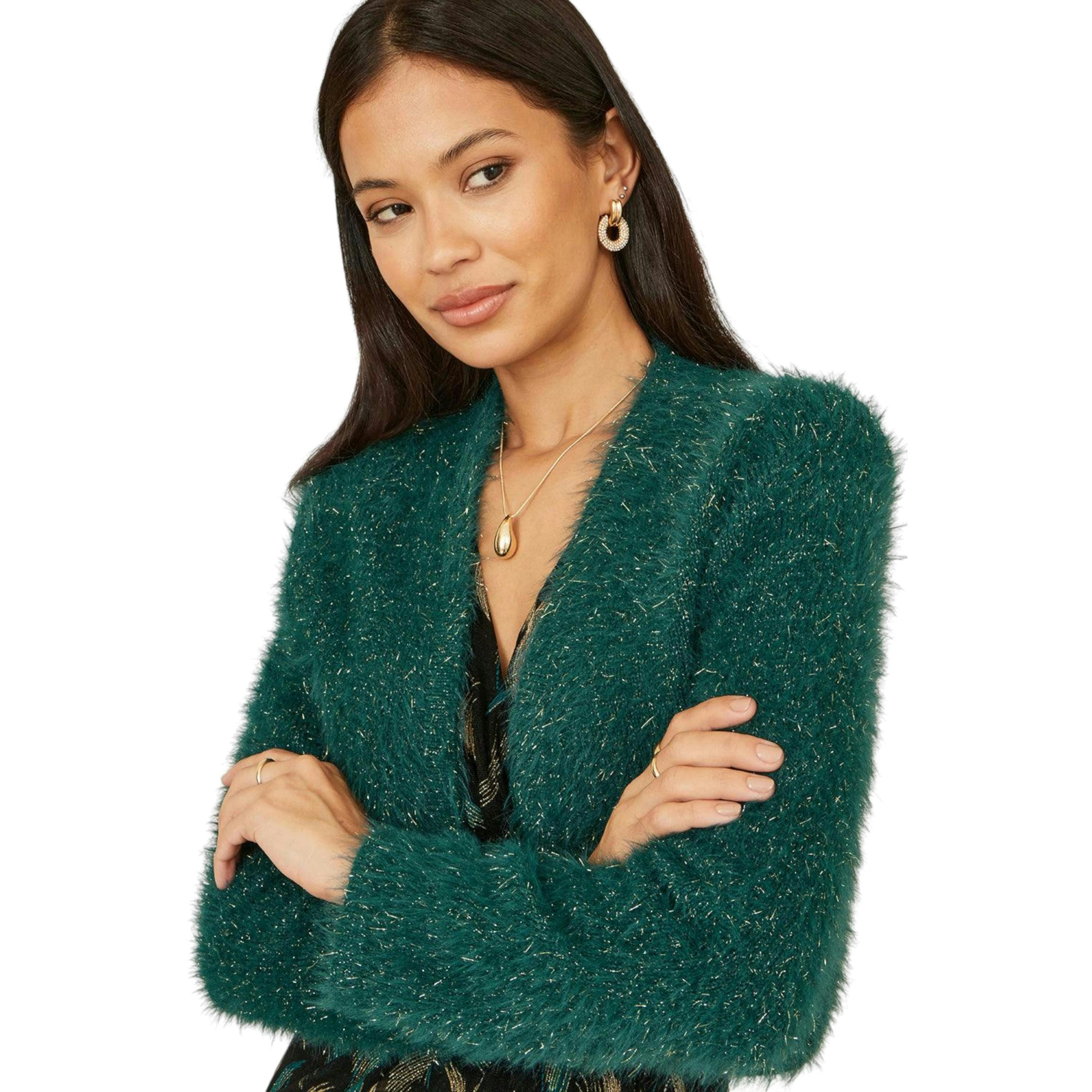 Yumi Green Metallic Fluffy Eyelash Bolero , view 1 of 5