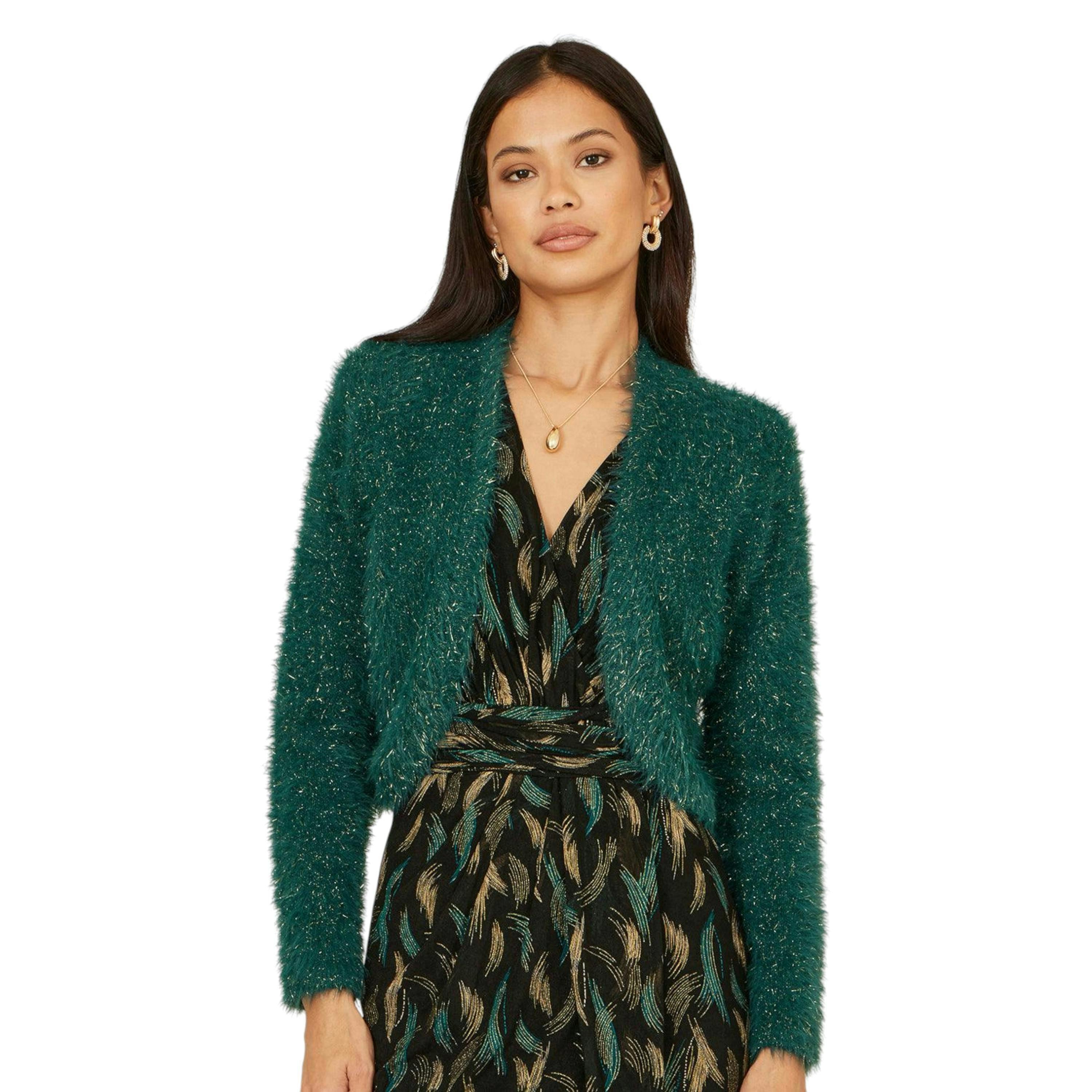 Yumi Green Metallic Fluffy Eyelash Bolero , view 2 of 5