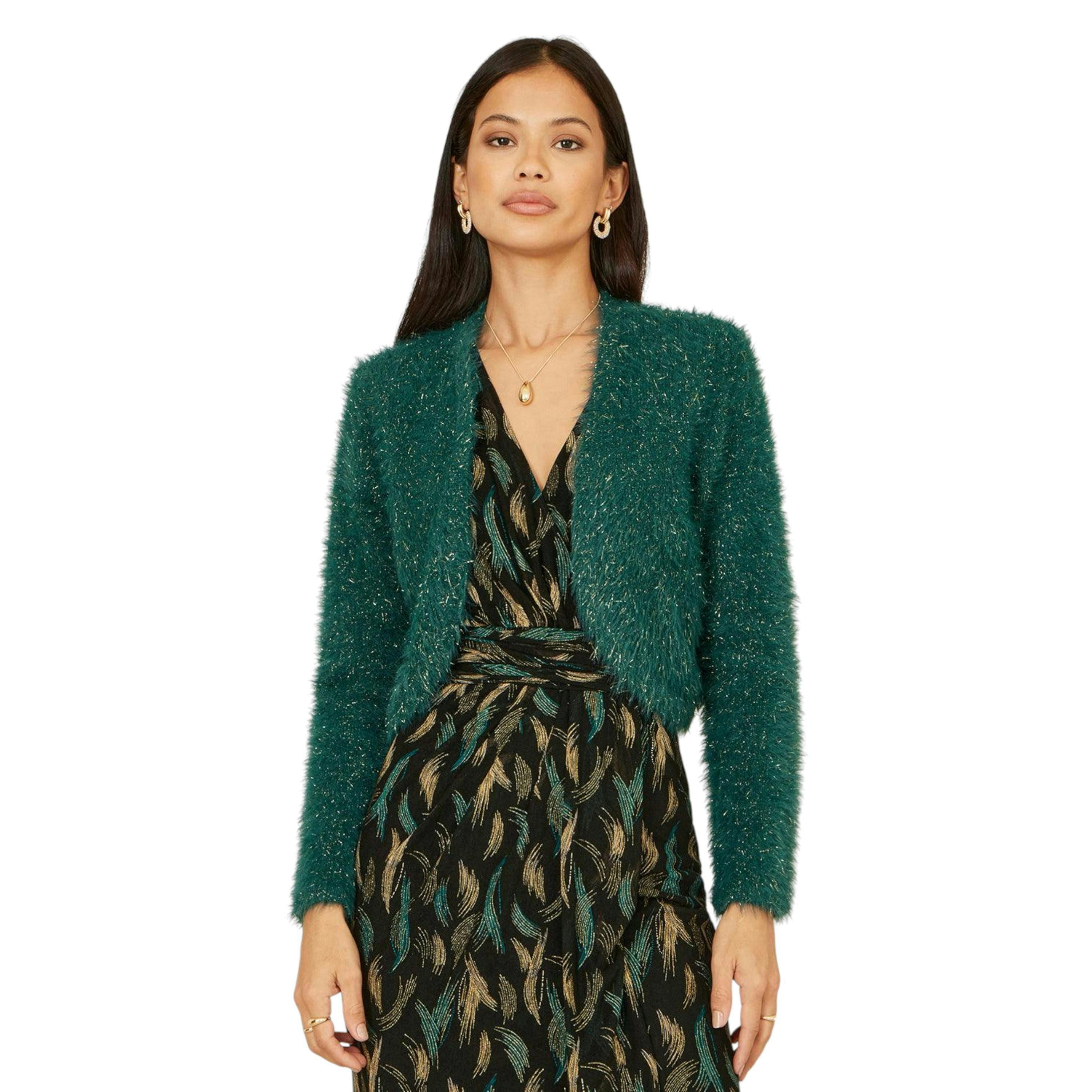 Yumi Green Metallic Fluffy Eyelash Bolero , view 4 of 5