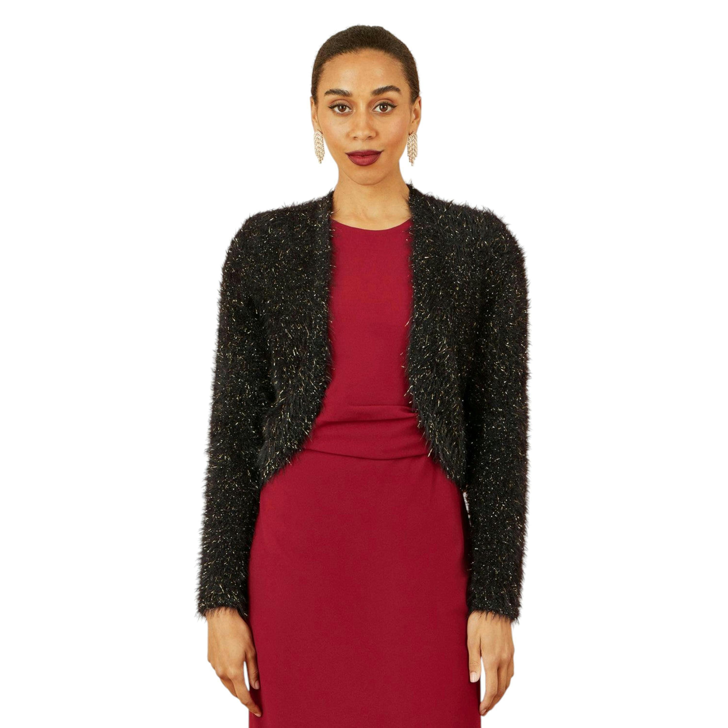 Yumi Black Metallic Fluffy Eyelash Bolero , view 1 of 5