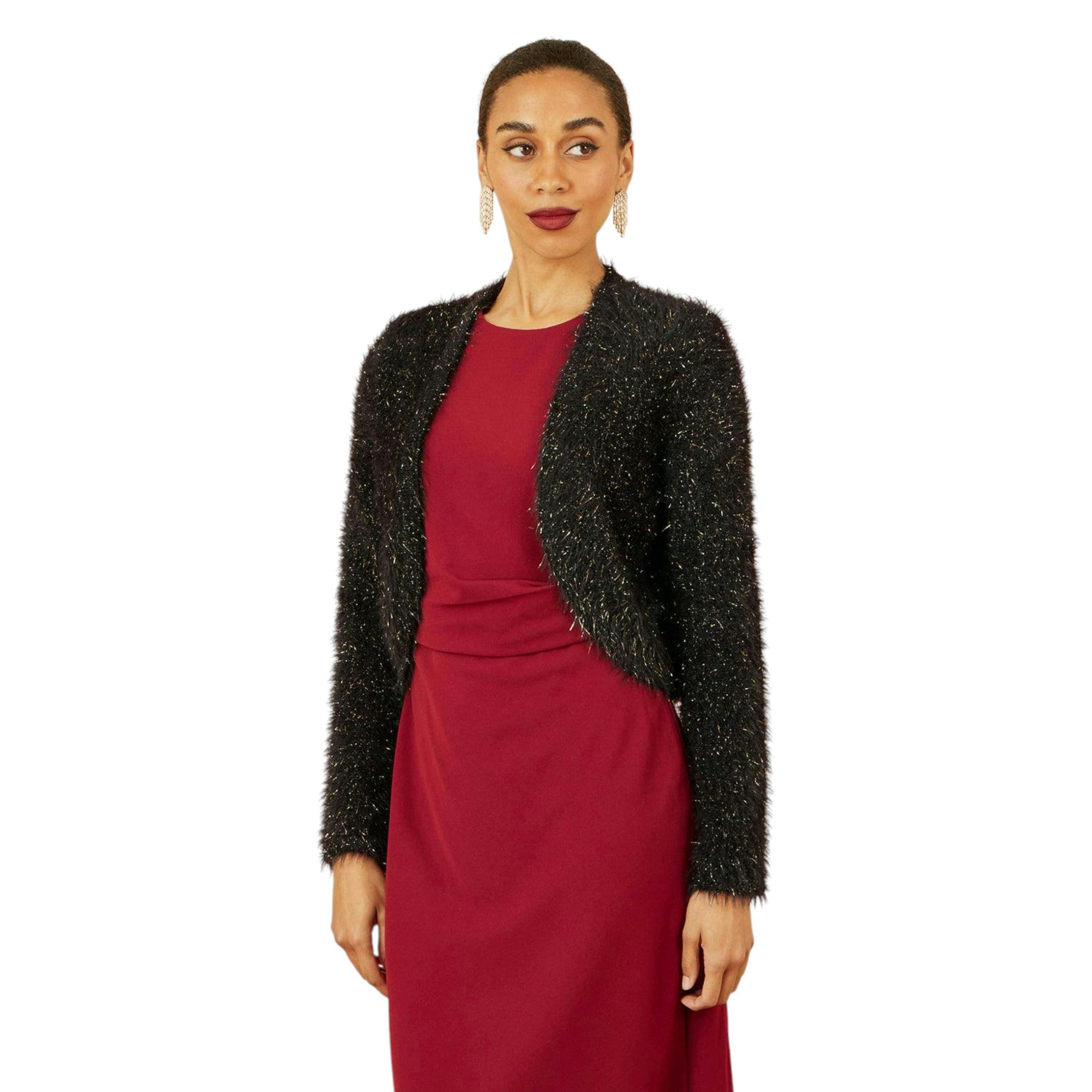 Yumi Black Metallic Fluffy Eyelash Bolero , view 4 of 5