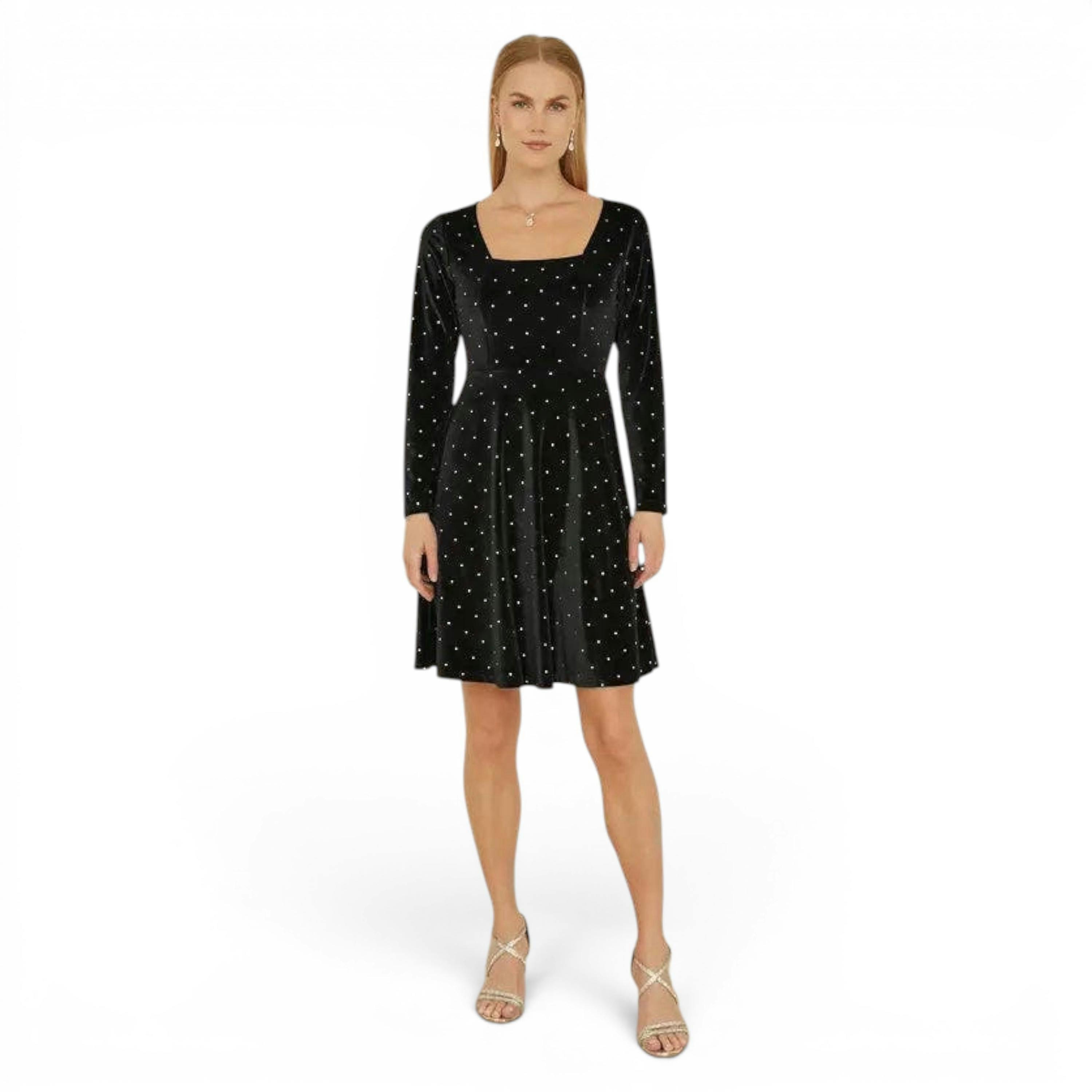 Yumi Black Skater Dress With Diamantes and Long Sleeve , view 2 of 4