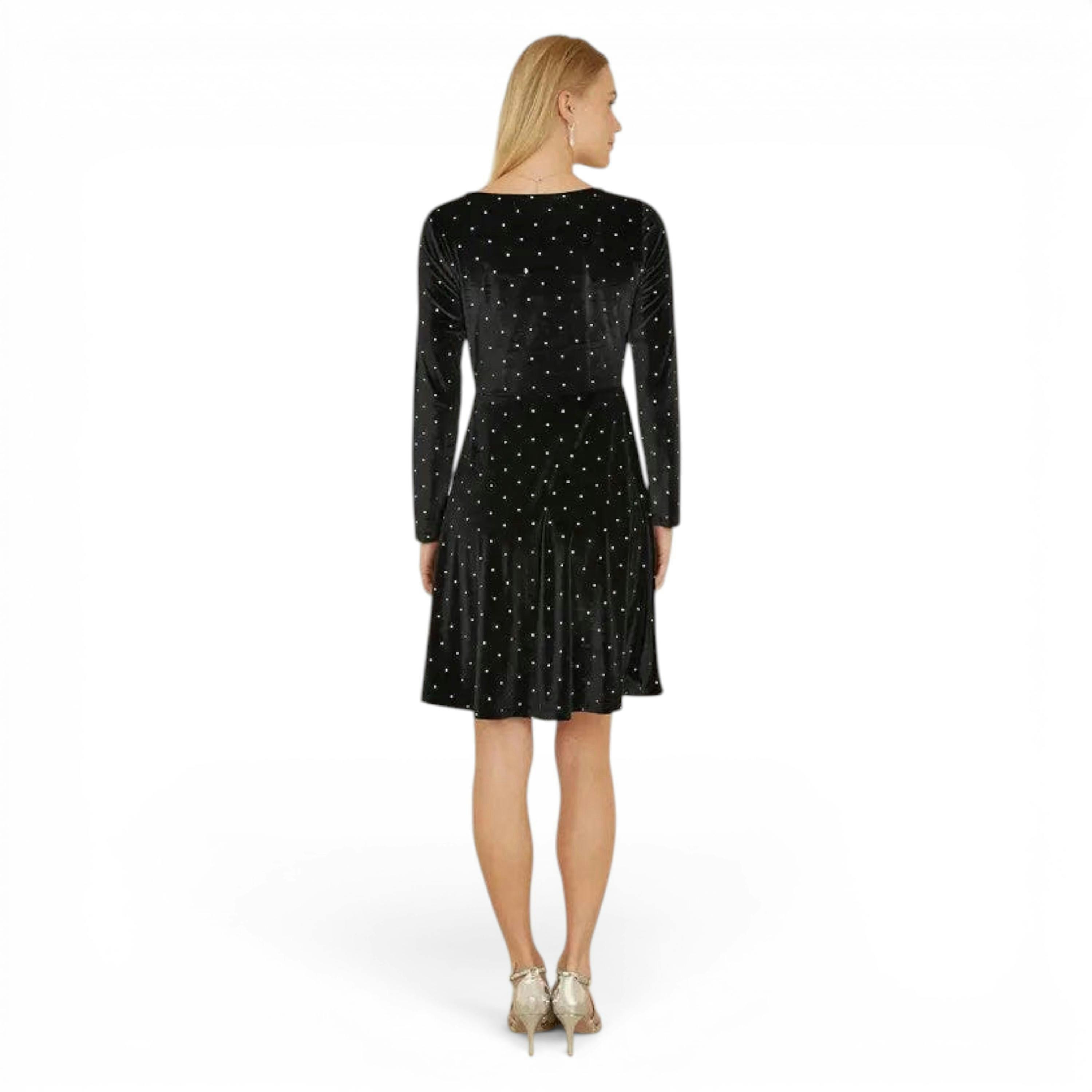 Yumi Black Skater Dress With Diamantes and Long Sleeve , view 3 of 4