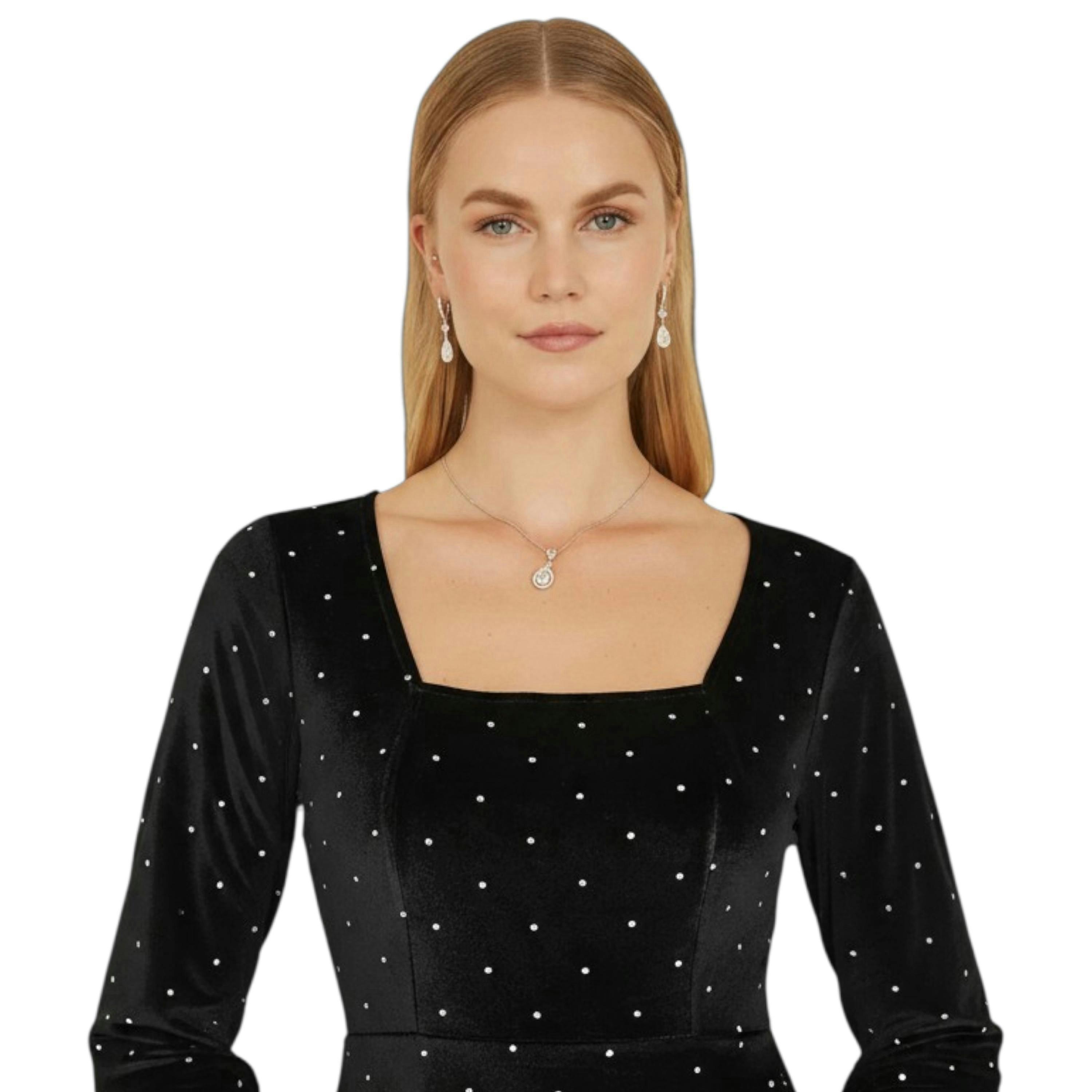 Yumi Black Skater Dress With Diamantes and Long Sleeve , view 4 of 4
