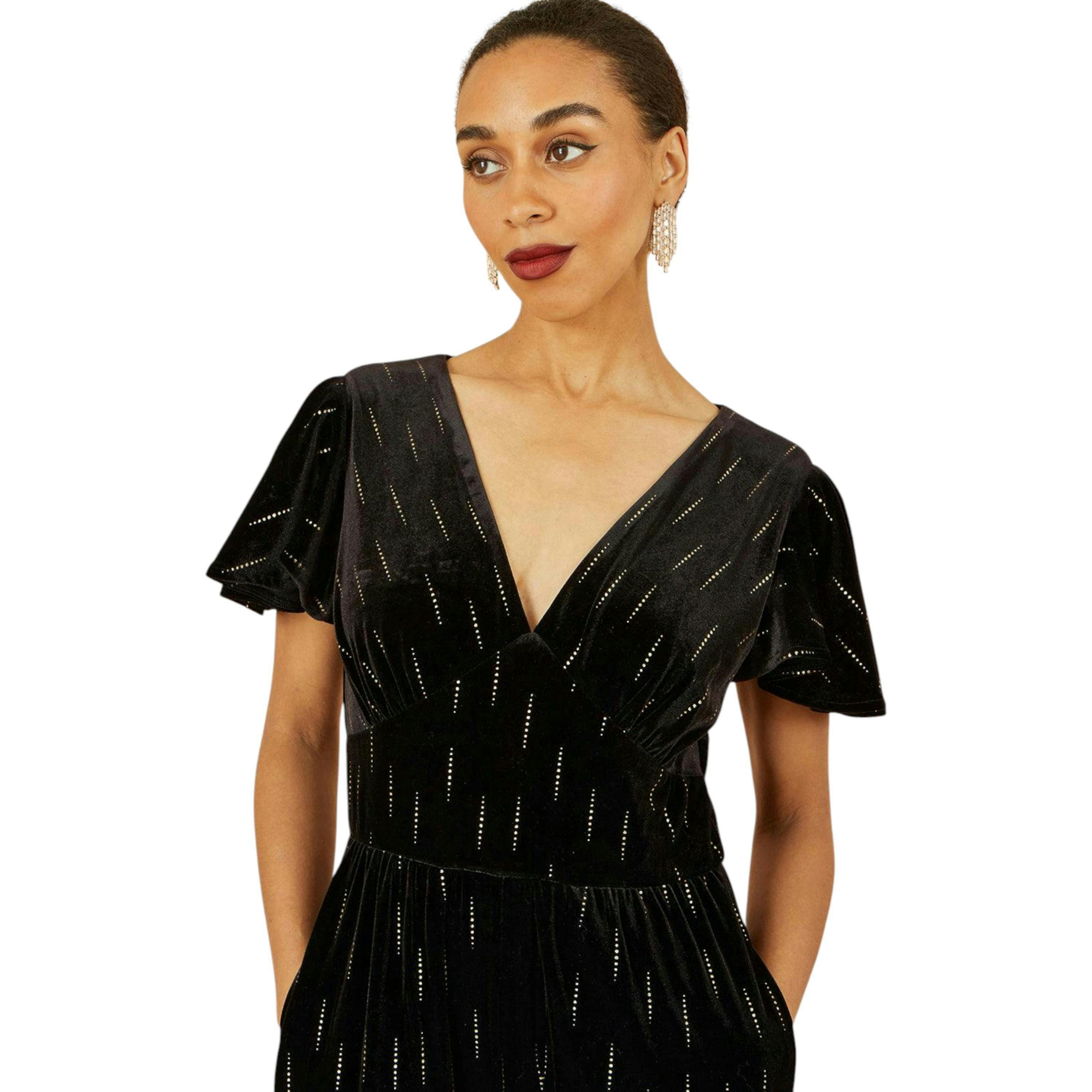 Yumi Black Foil Print Velvet Jumpsuit , view 3 of 6