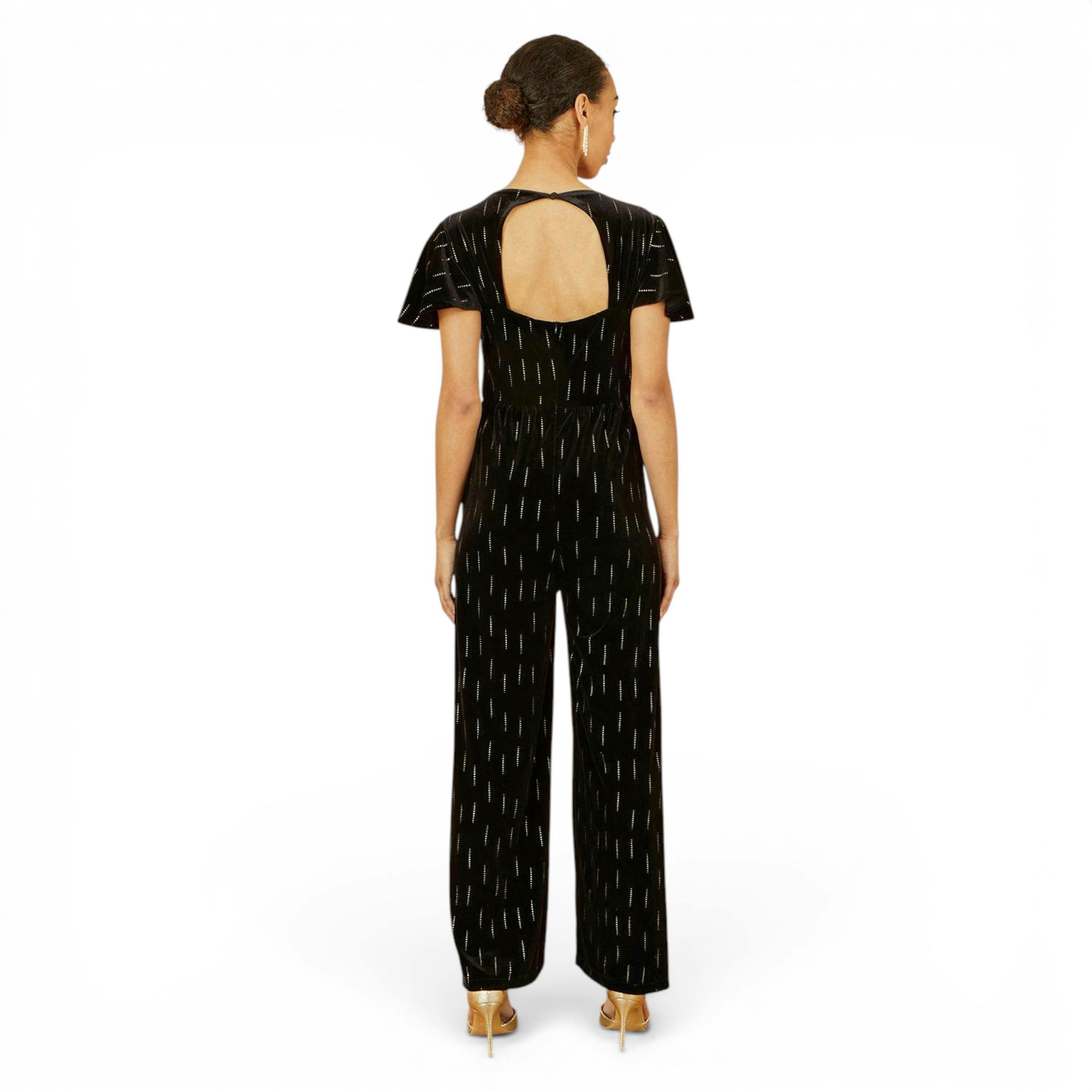 Yumi Black Foil Print Velvet Jumpsuit , view 4 of 6