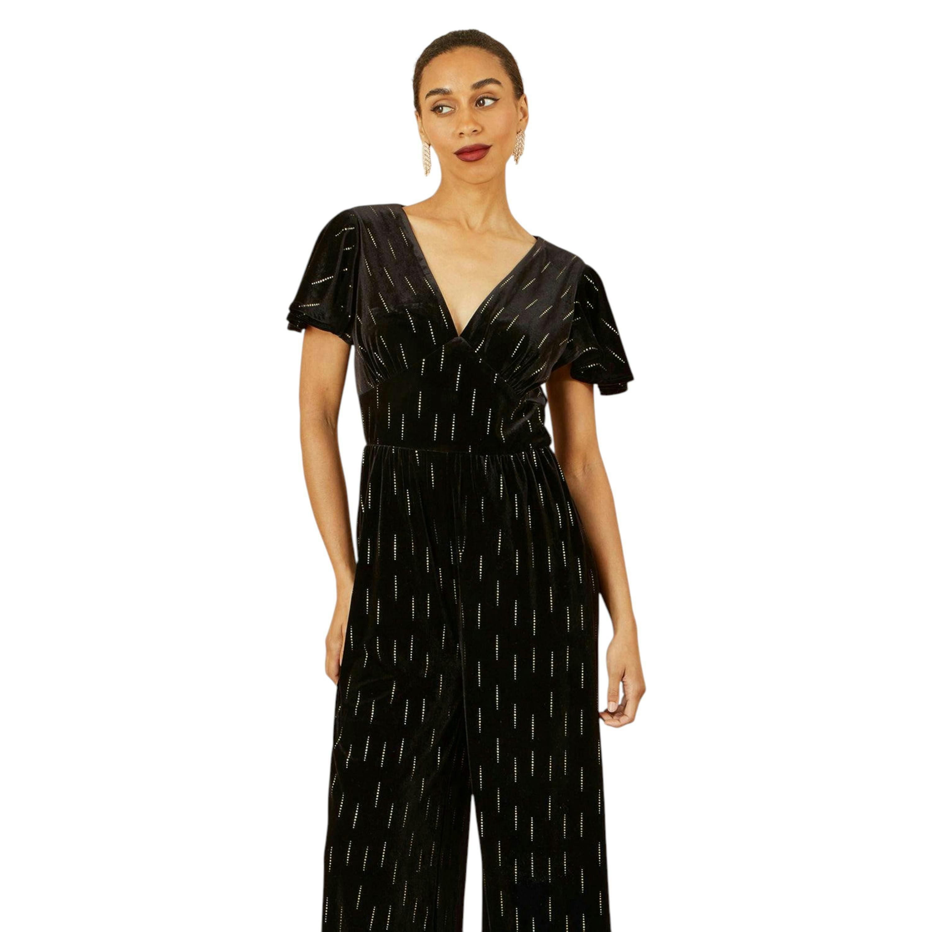 Yumi Black Foil Print Velvet Jumpsuit , view 5 of 6