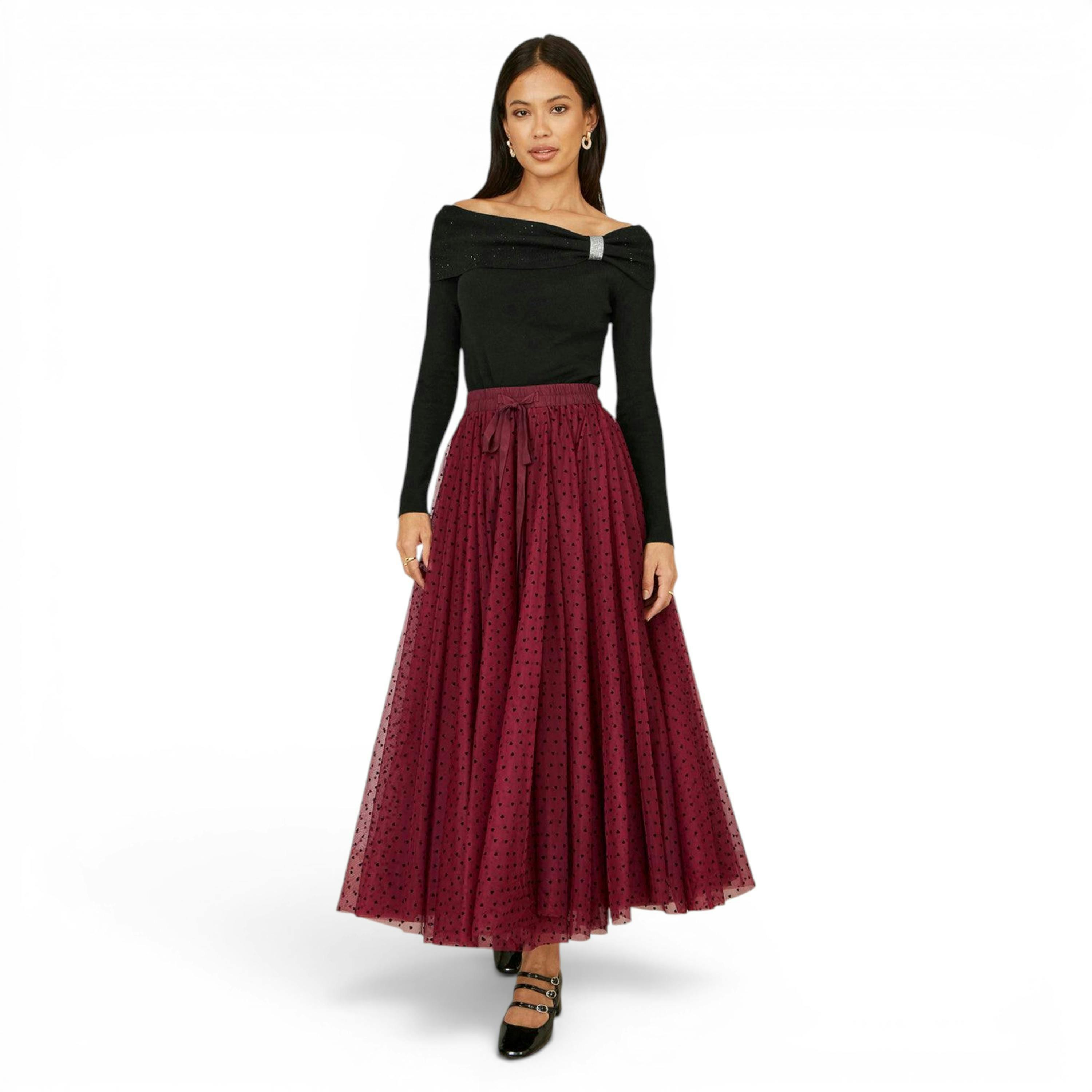 Yumi Black Sparkle Bardot Jumper With Diamante Detail , view 2 of 5