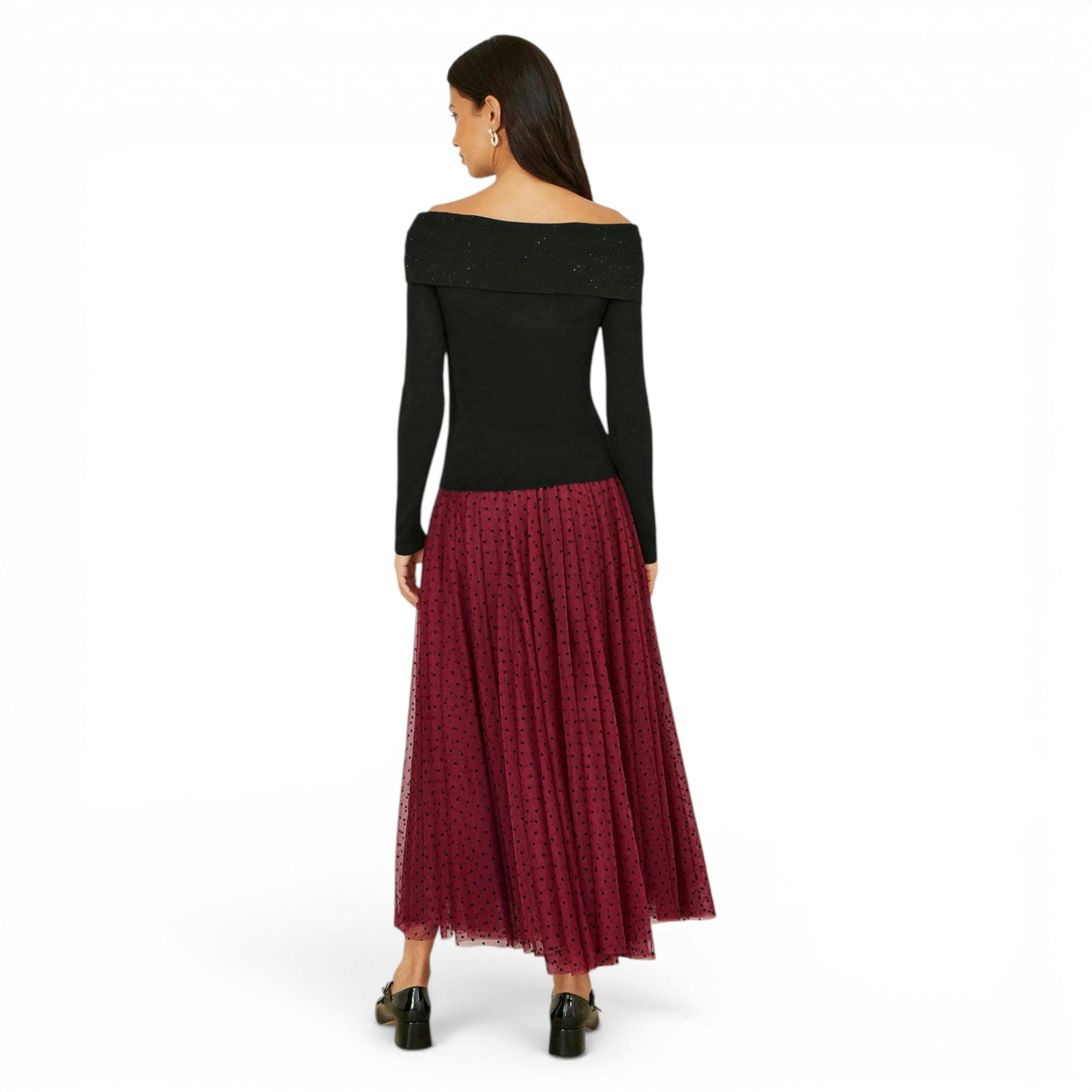 Yumi Black Sparkle Bardot Jumper With Diamante Detail , view 4 of 5