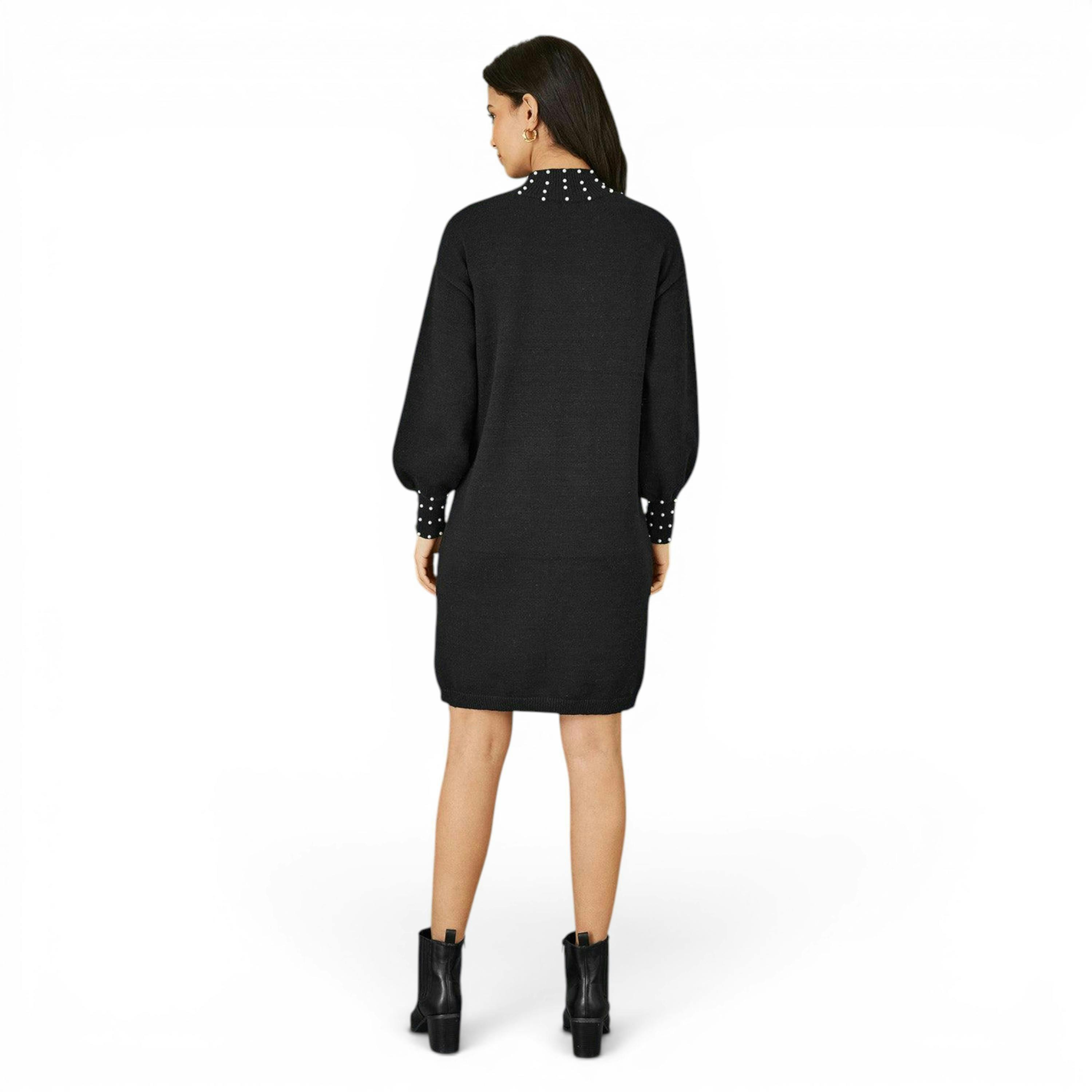 Yumi Black Pearl Detail Knitted Relaxed Jumper Dress , view 4 of 5
