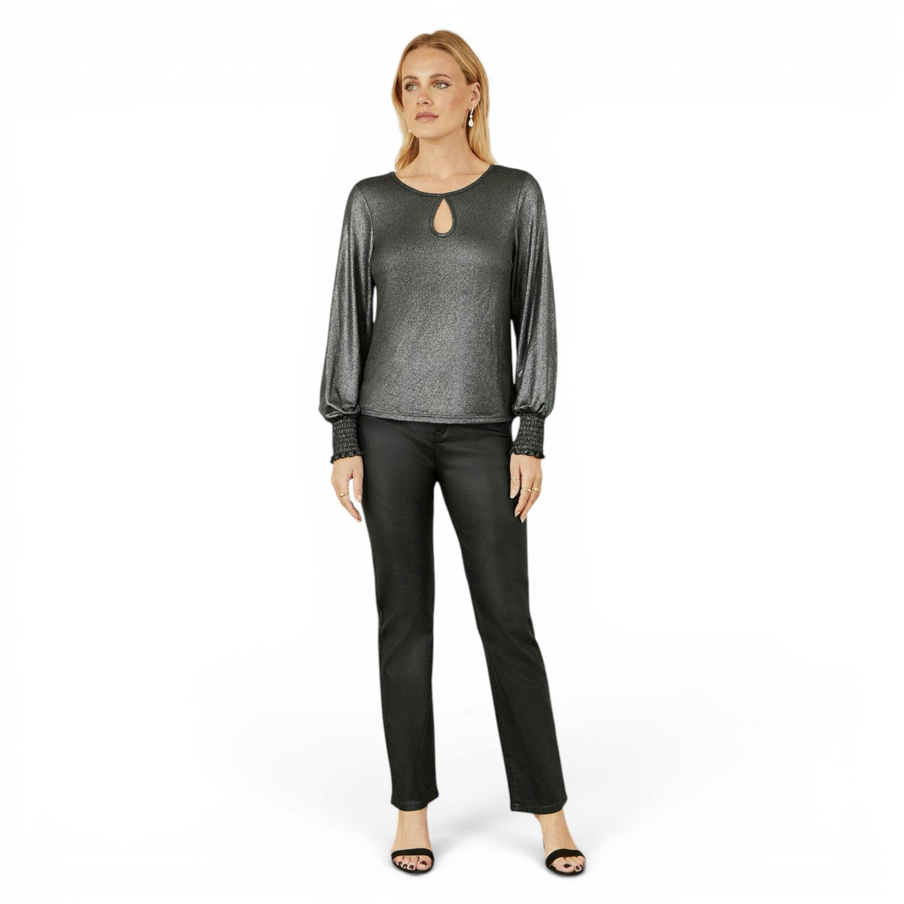 Yumi Black Metallic Bow Back Top , view 3 of 6