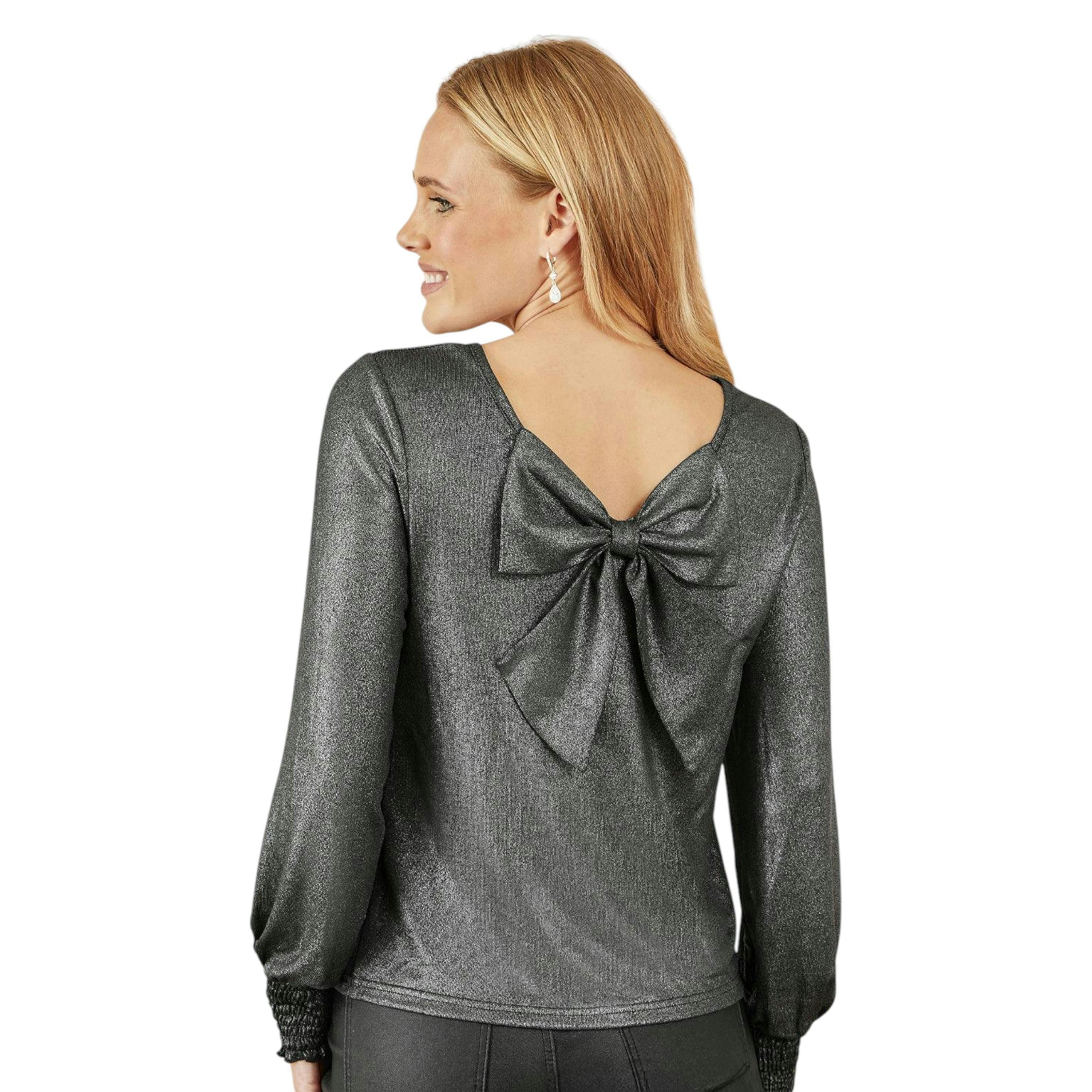 Yumi Black Metallic Bow Back Top , view 5 of 6
