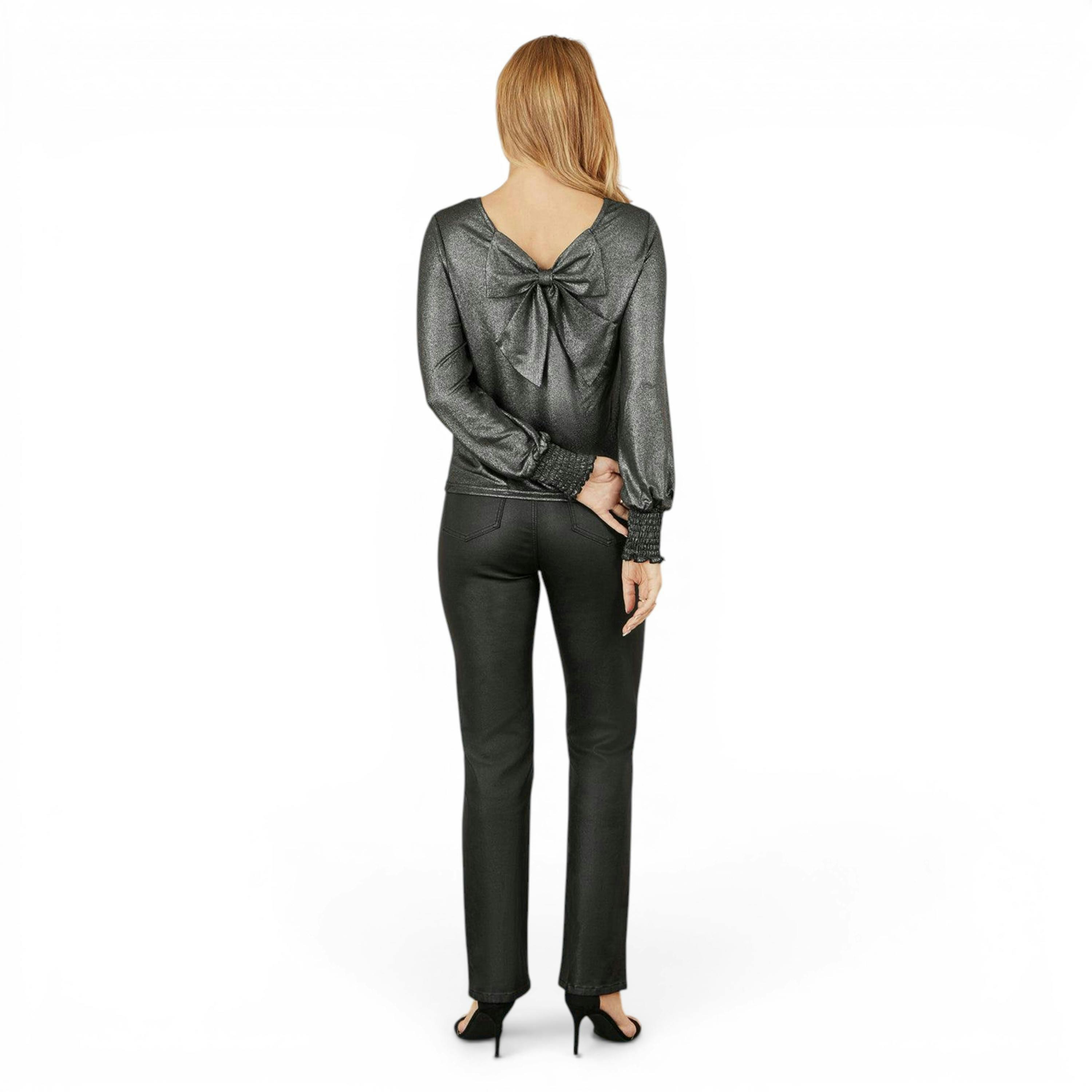 Yumi Black Metallic Bow Back Top , view 6 of 6