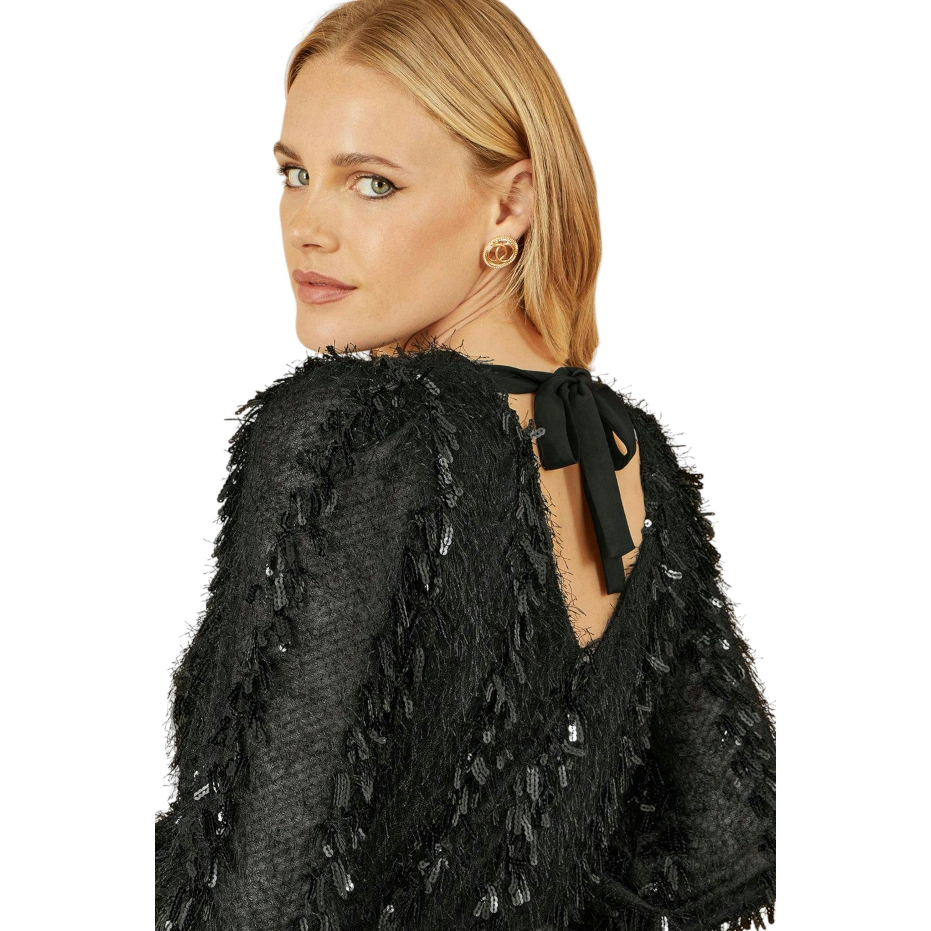 Yumi Black Hanging Sequin Long Sleeve Top , view 4 of 6