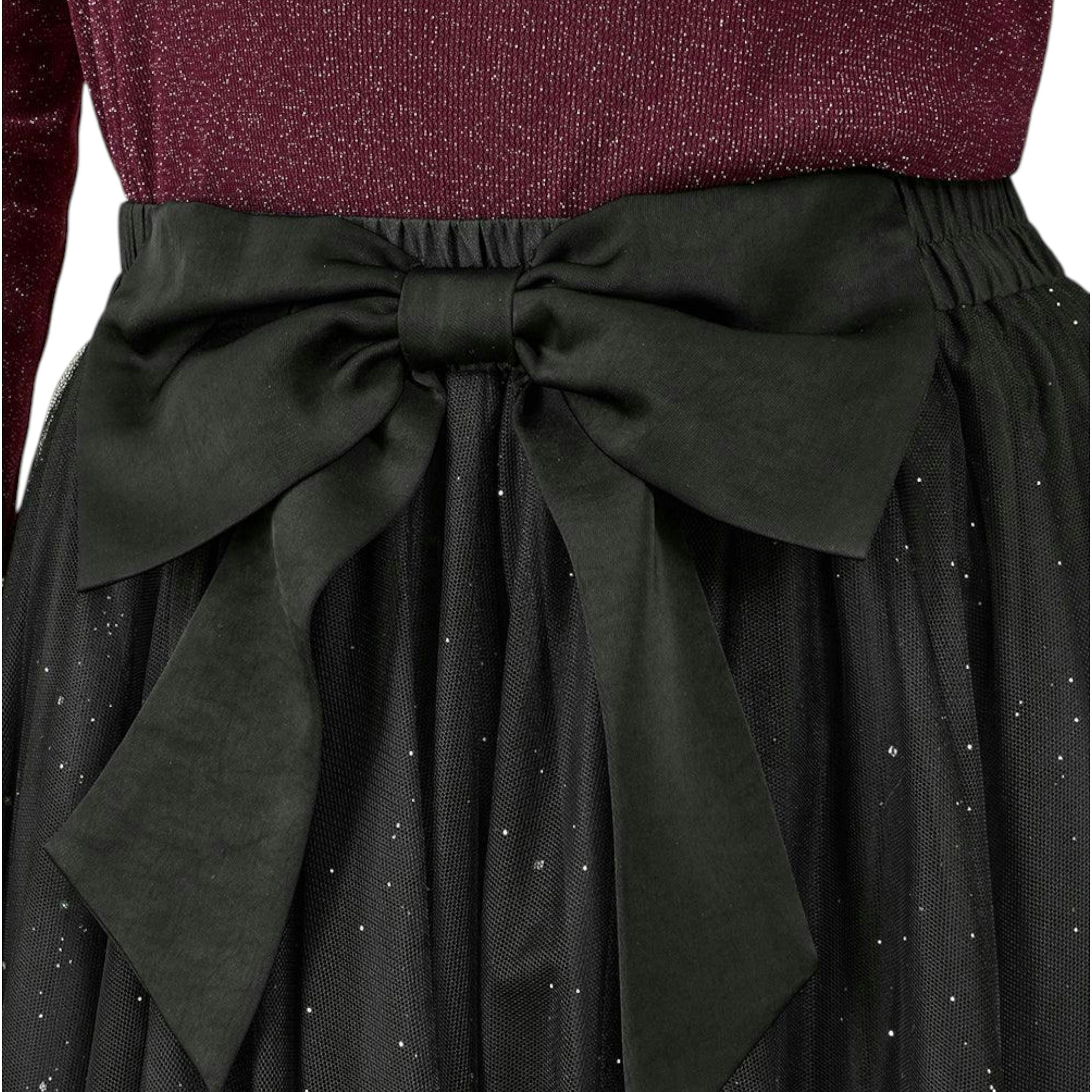 Yumi Black Sparkle Mesh Tulle Skirt With Satin Bow , view 2 of 5