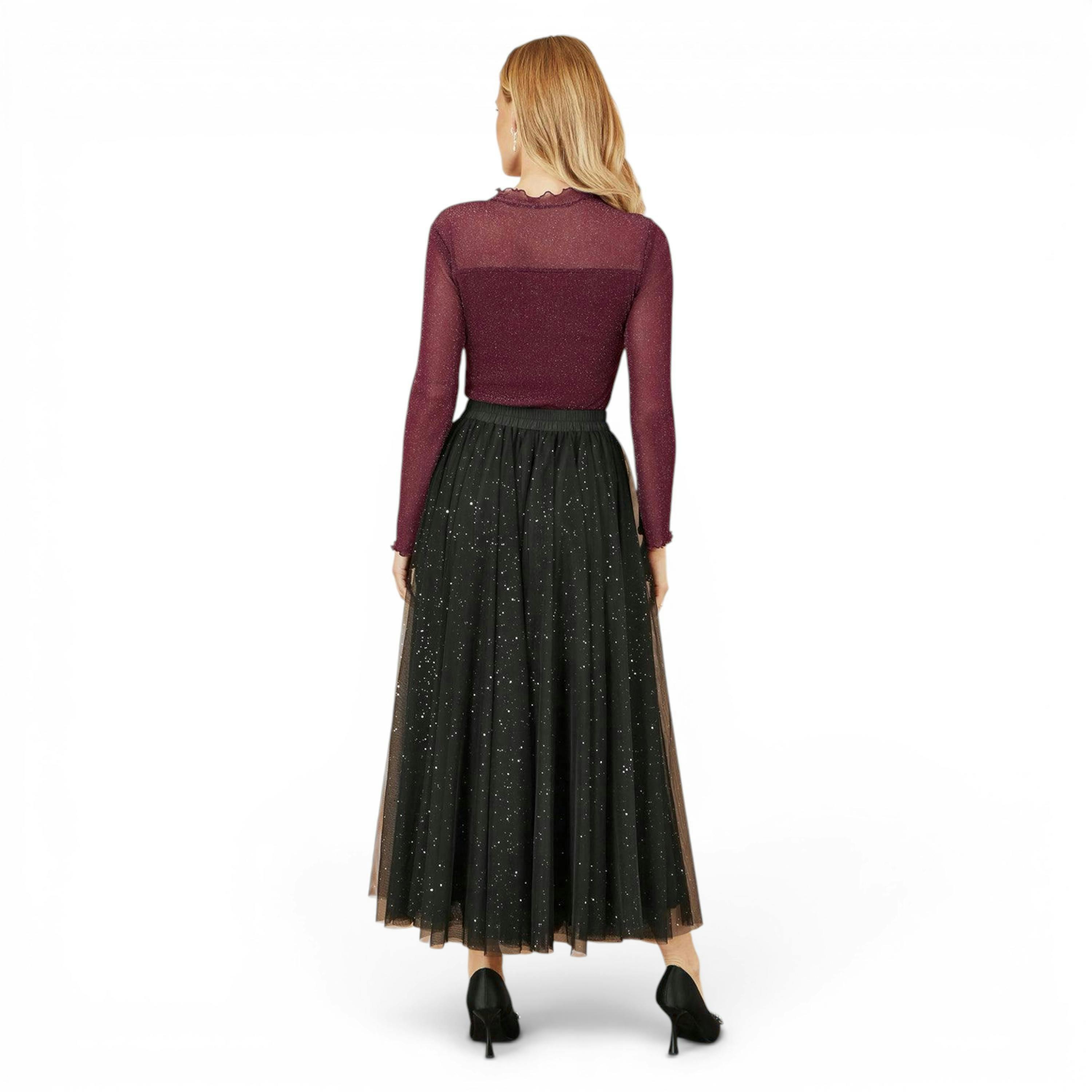 Yumi Black Sparkle Mesh Tulle Skirt With Satin Bow , view 3 of 5