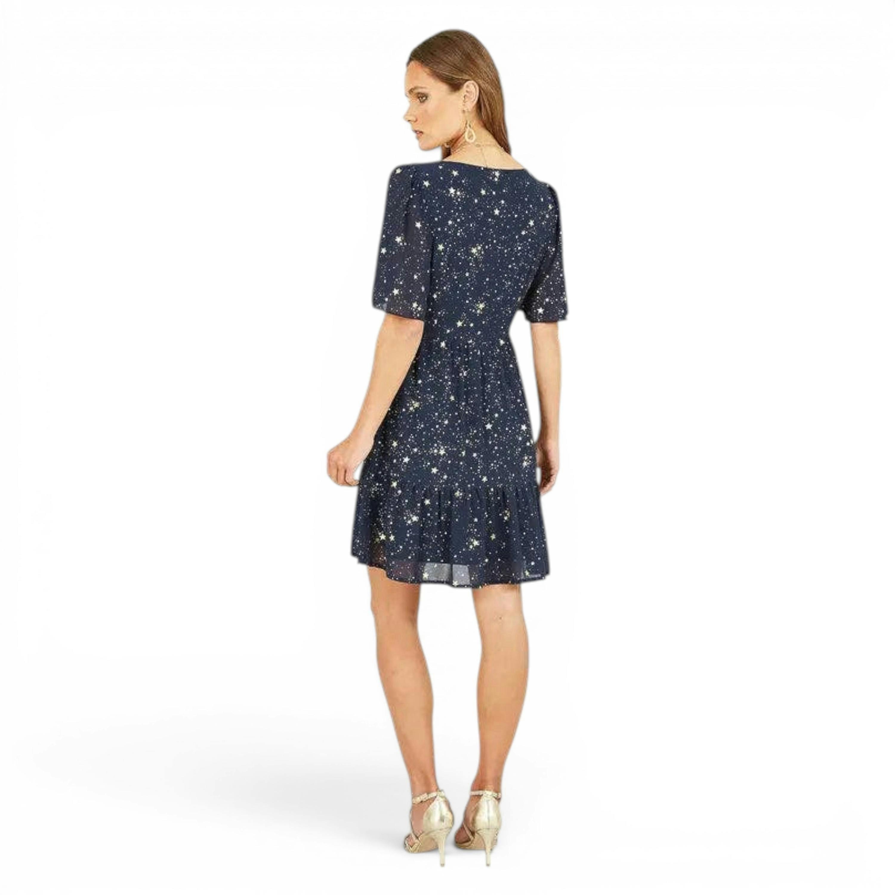 Yumi Navy Star Print Skater Dress , view 2 of 4