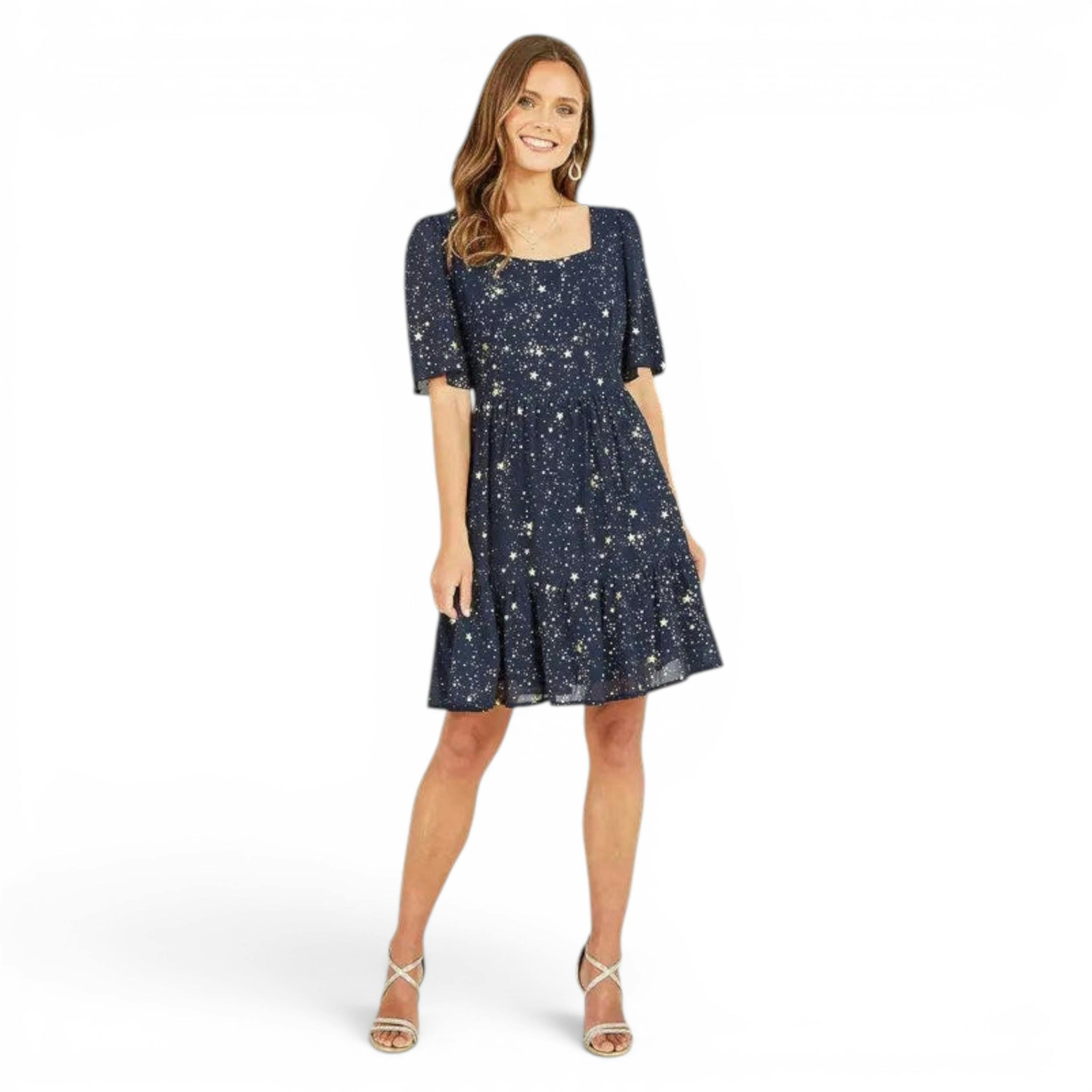 Yumi Navy Star Print Skater Dress , view 3 of 4