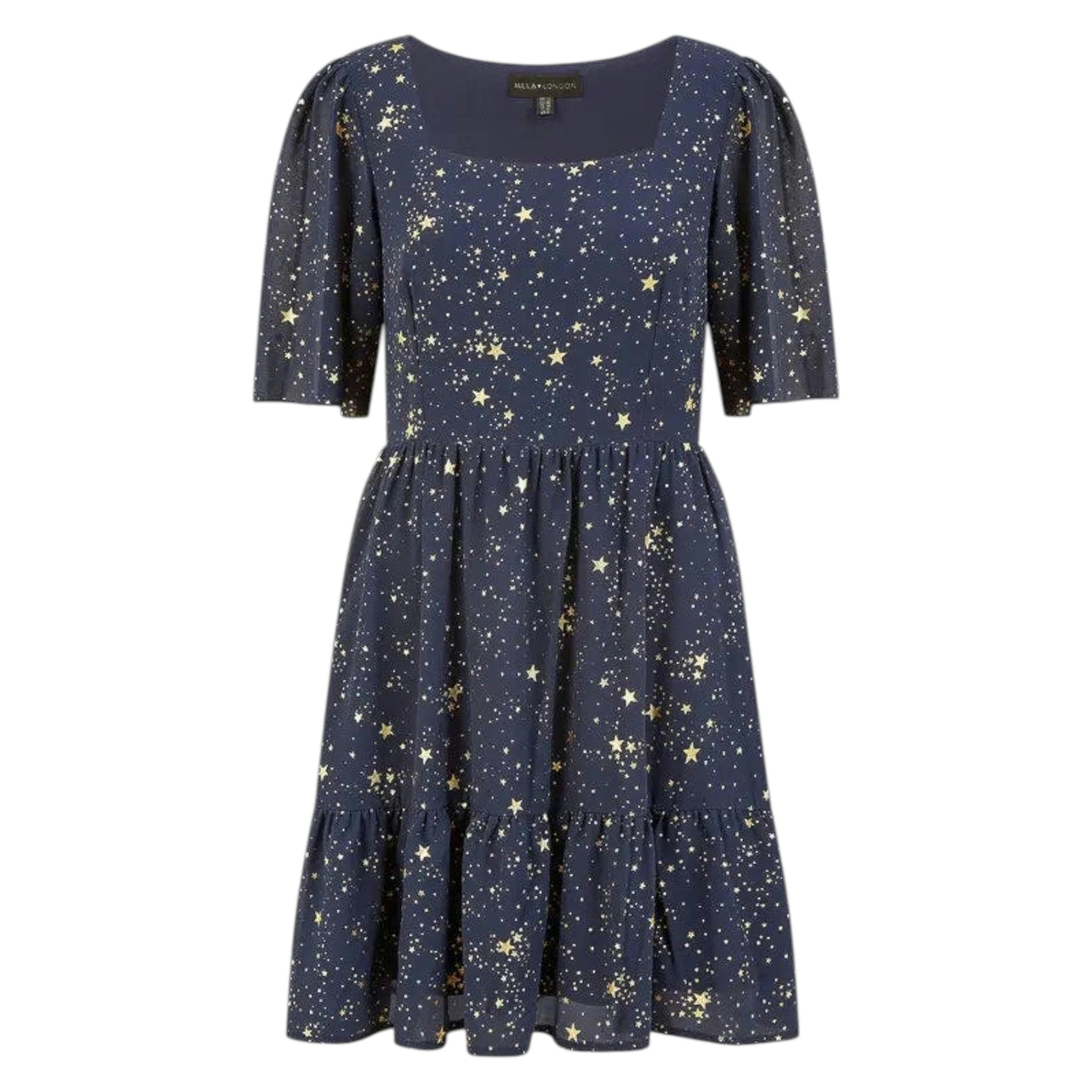 Yumi Navy Star Print Skater Dress , view 4 of 4