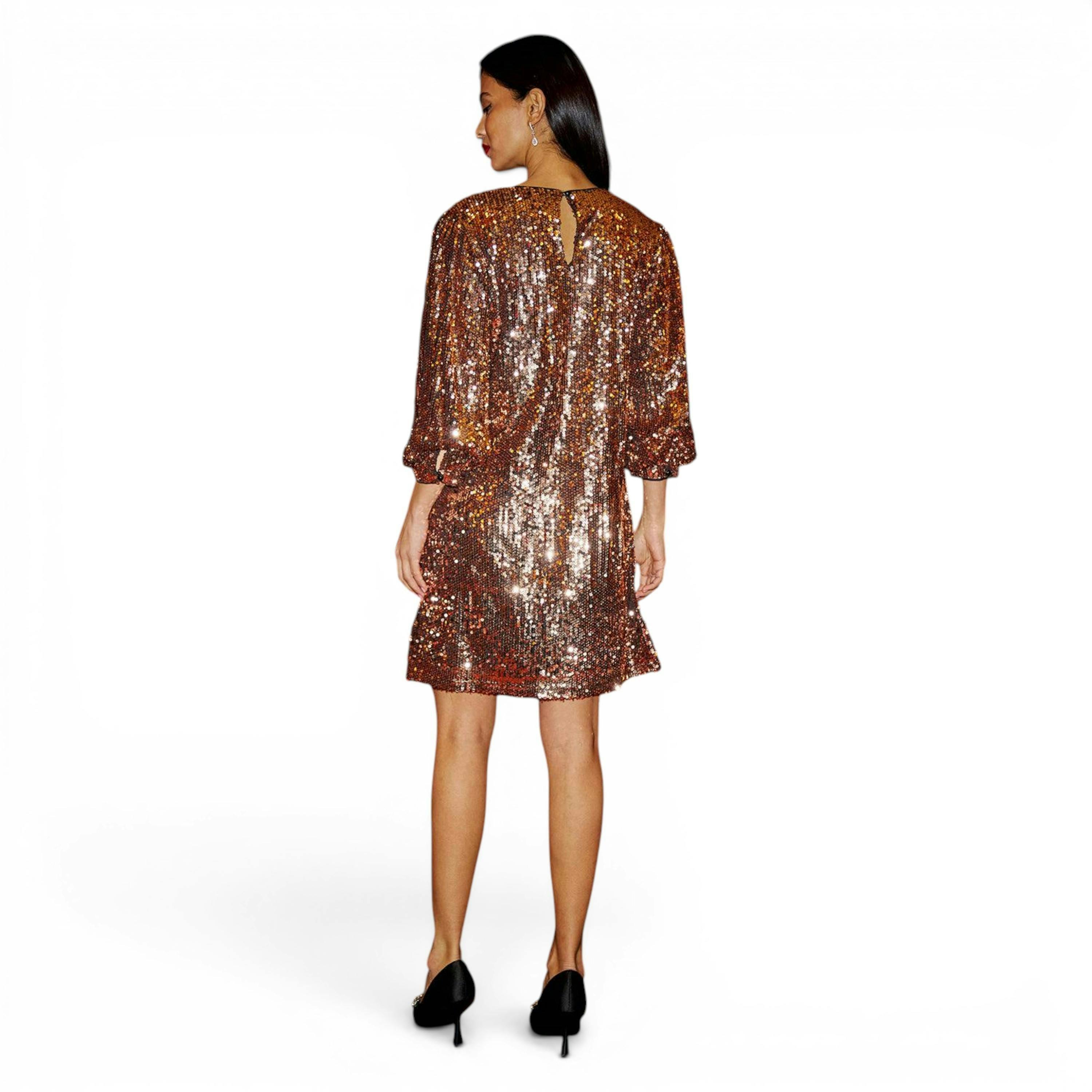 Yumi Gold Sequin Tunic Dress With Balloon Sleeves , view 4 of 6