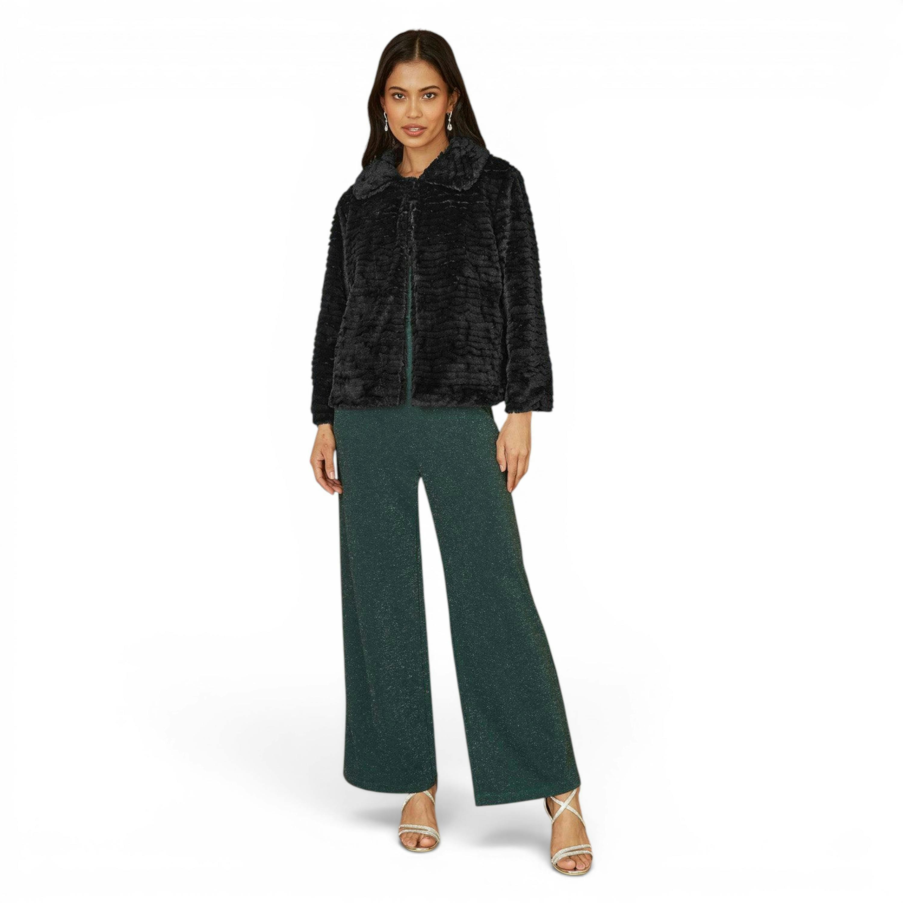 Yumi Black Faux Fur Short Jacket , view 1 of 4