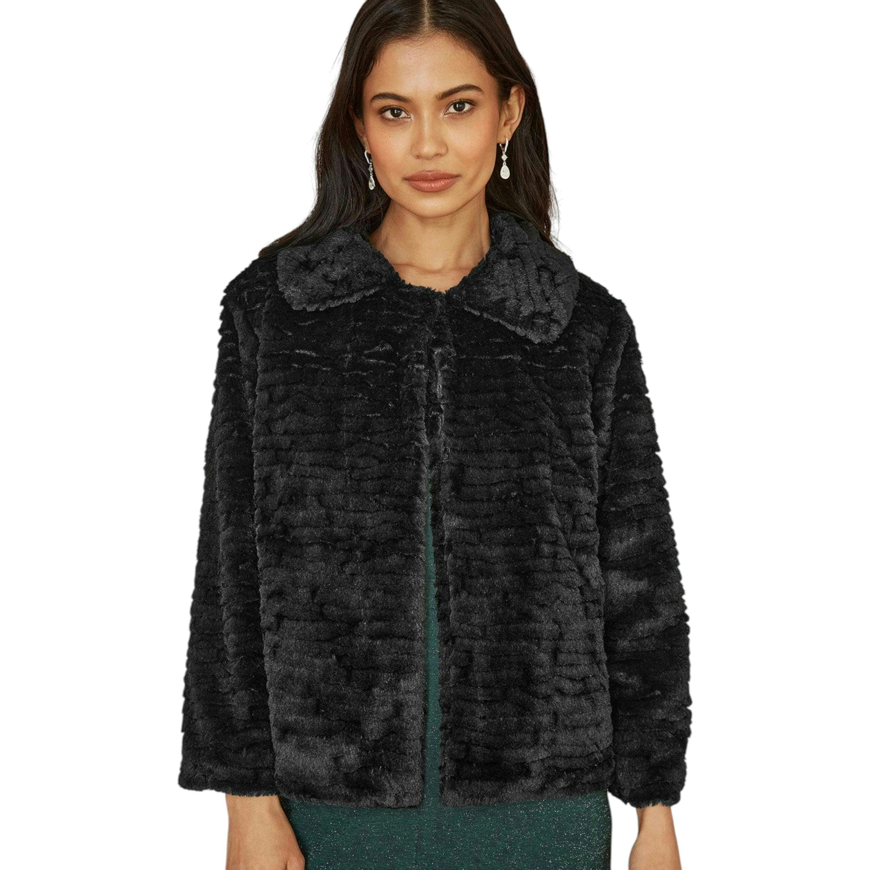 Yumi Black Faux Fur Short Jacket , view 2 of 4